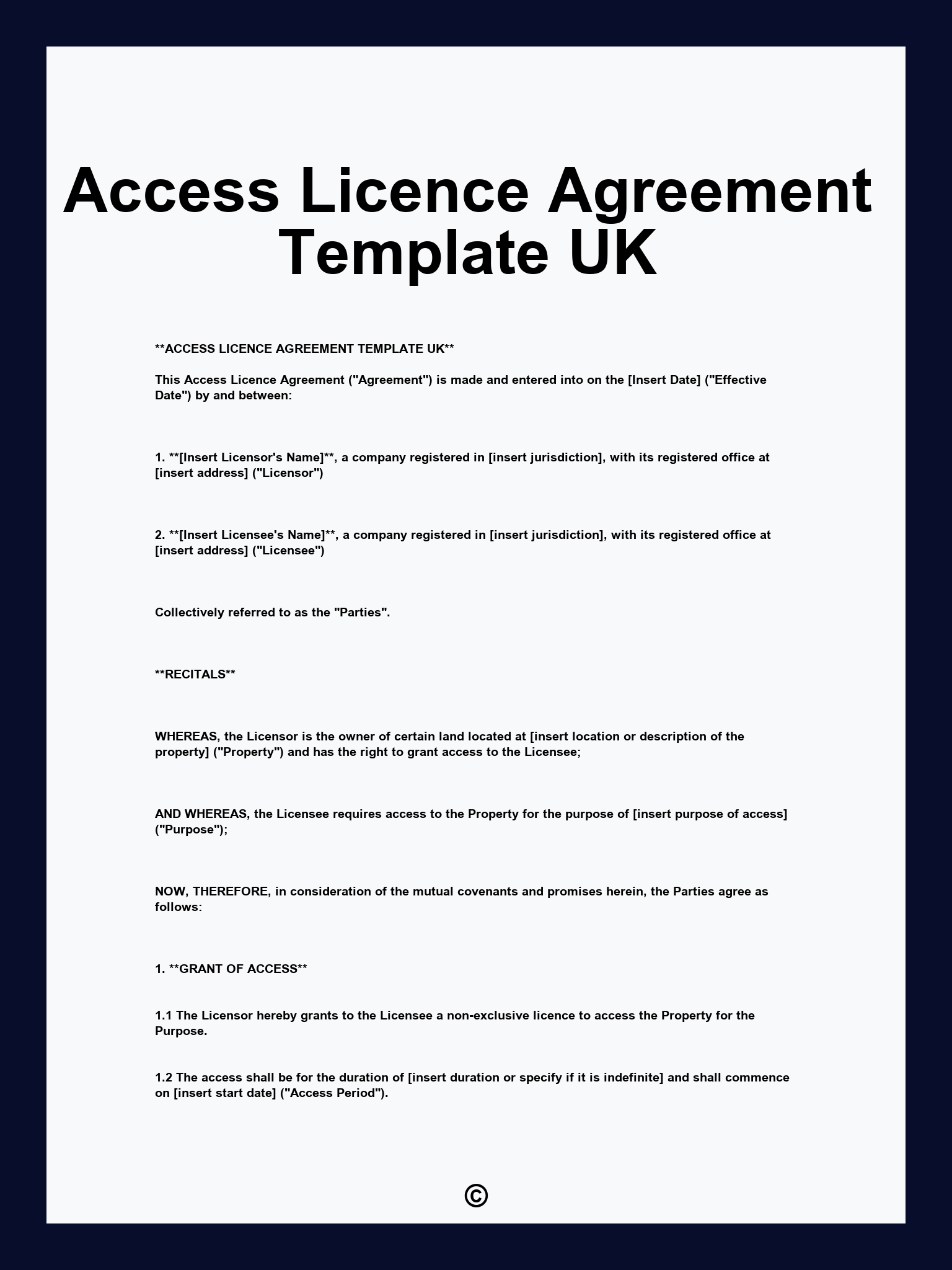 Access Licence Agreement Template UK