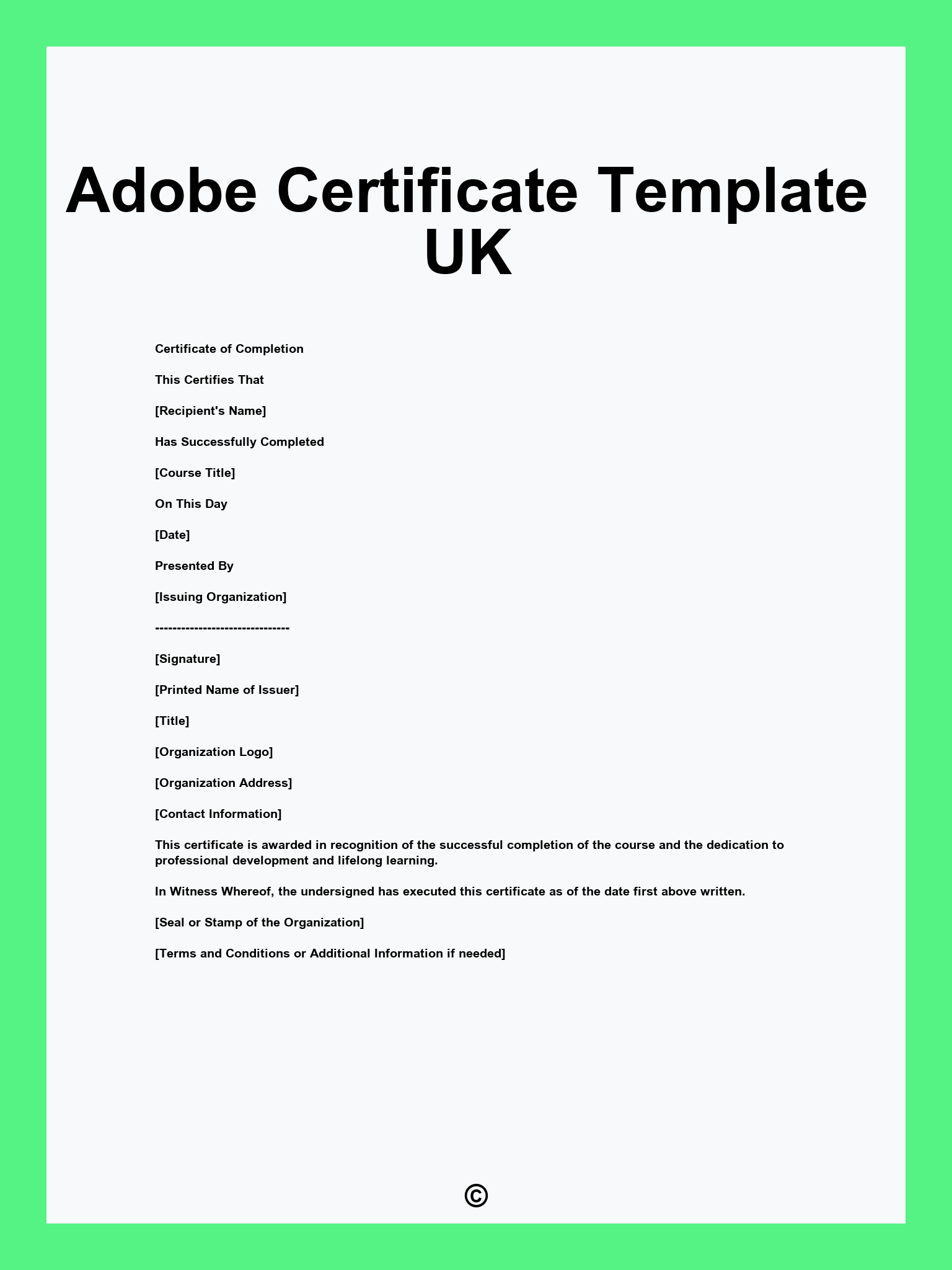 Adobe Certificate Template UK