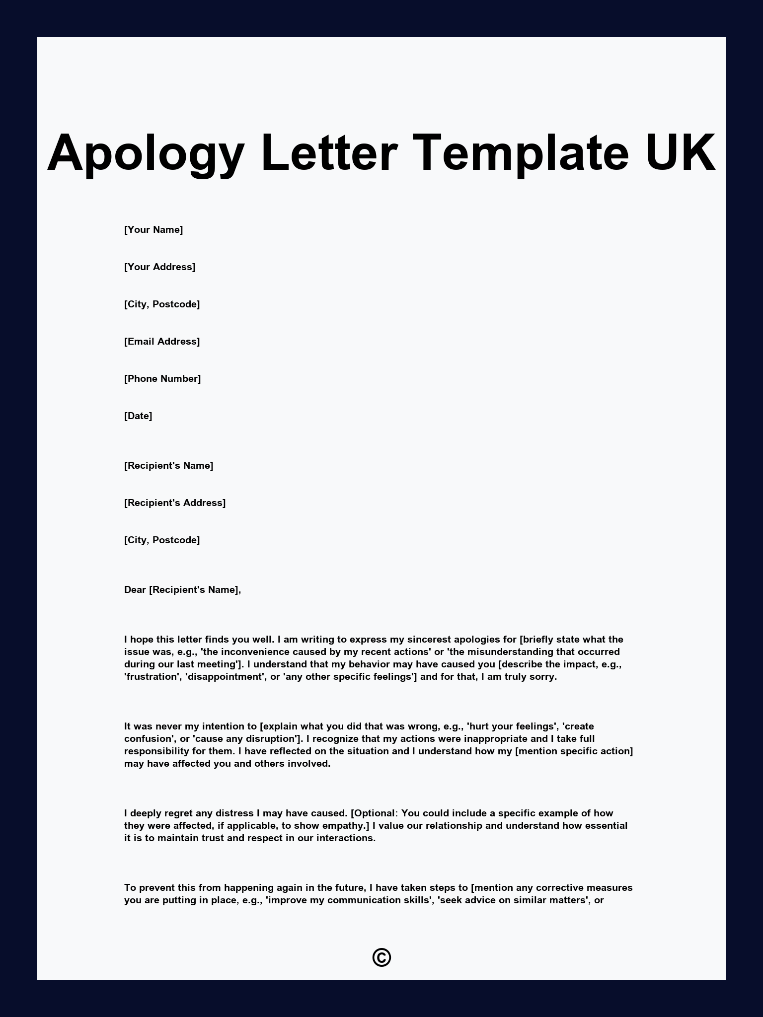 Apology Letter Template UK