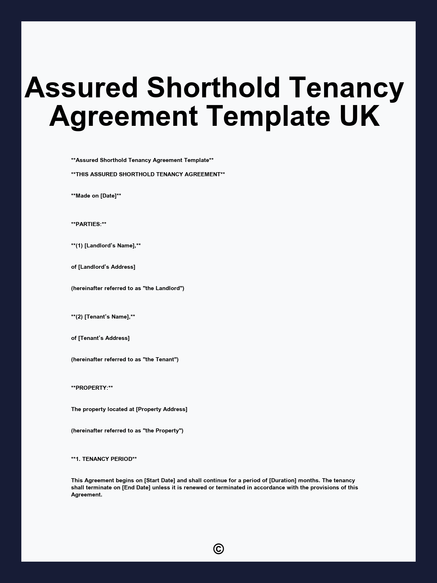 Assured Shorthold Tenancy Agreement Template UK