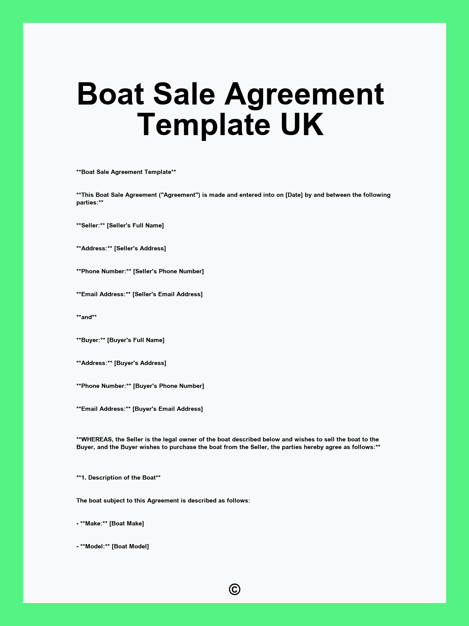 Boat Sale Agreement Template UK