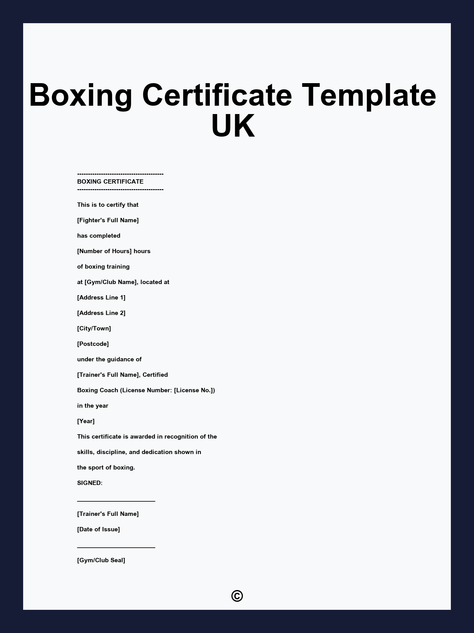 Boxing Certificate Template UK