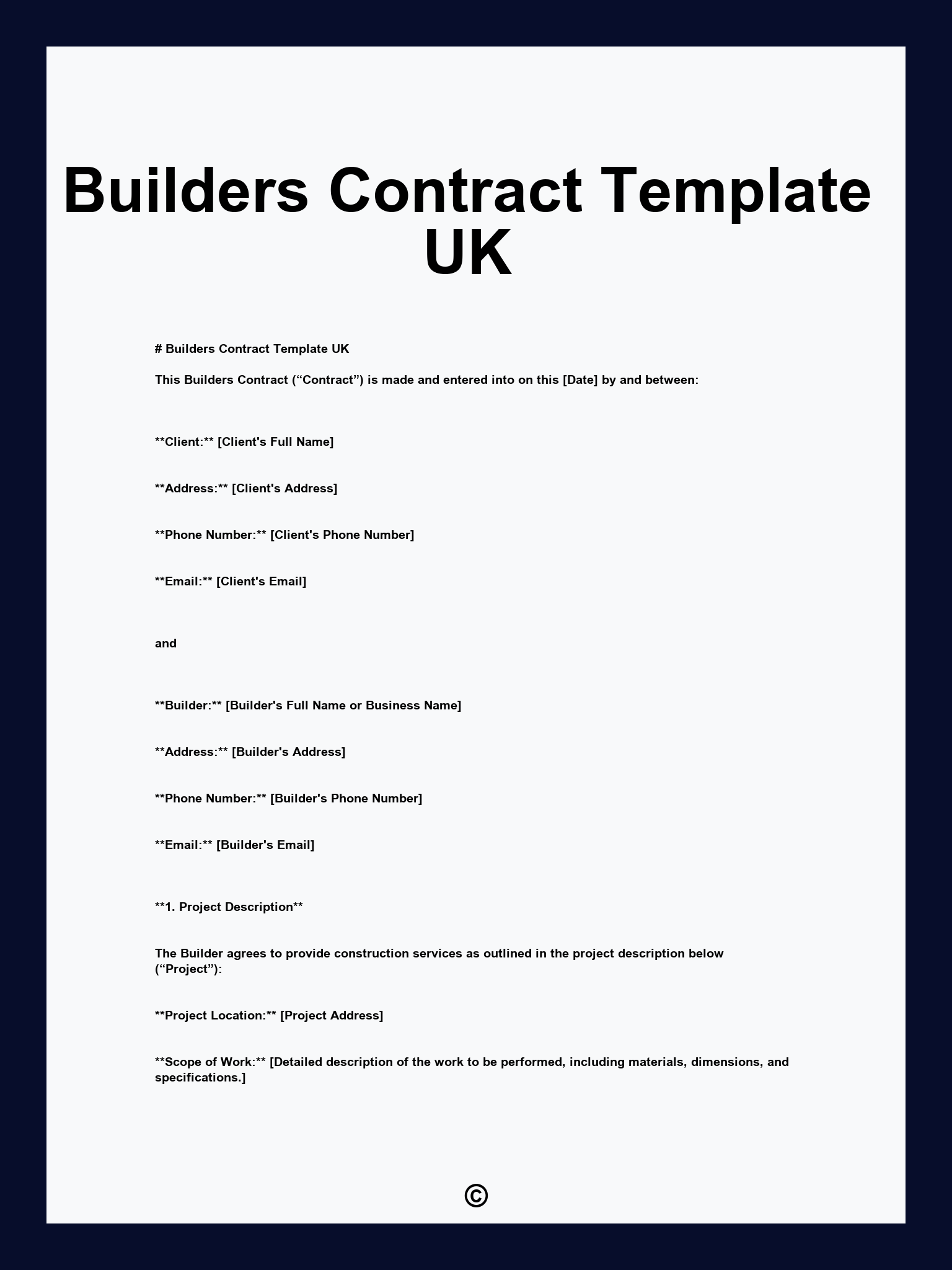 Builders Contract Template UK
