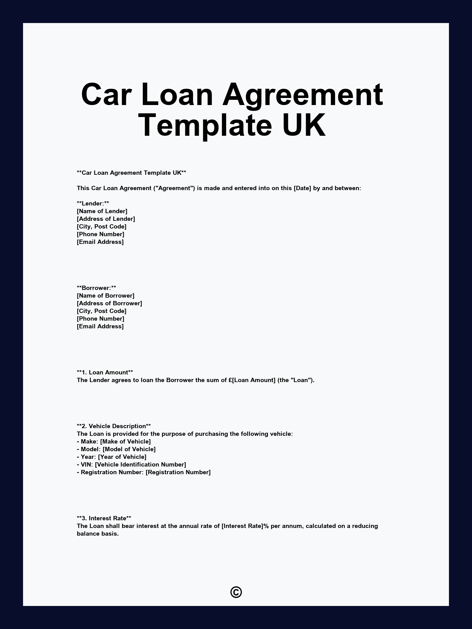 Car Loan Agreement Template UK