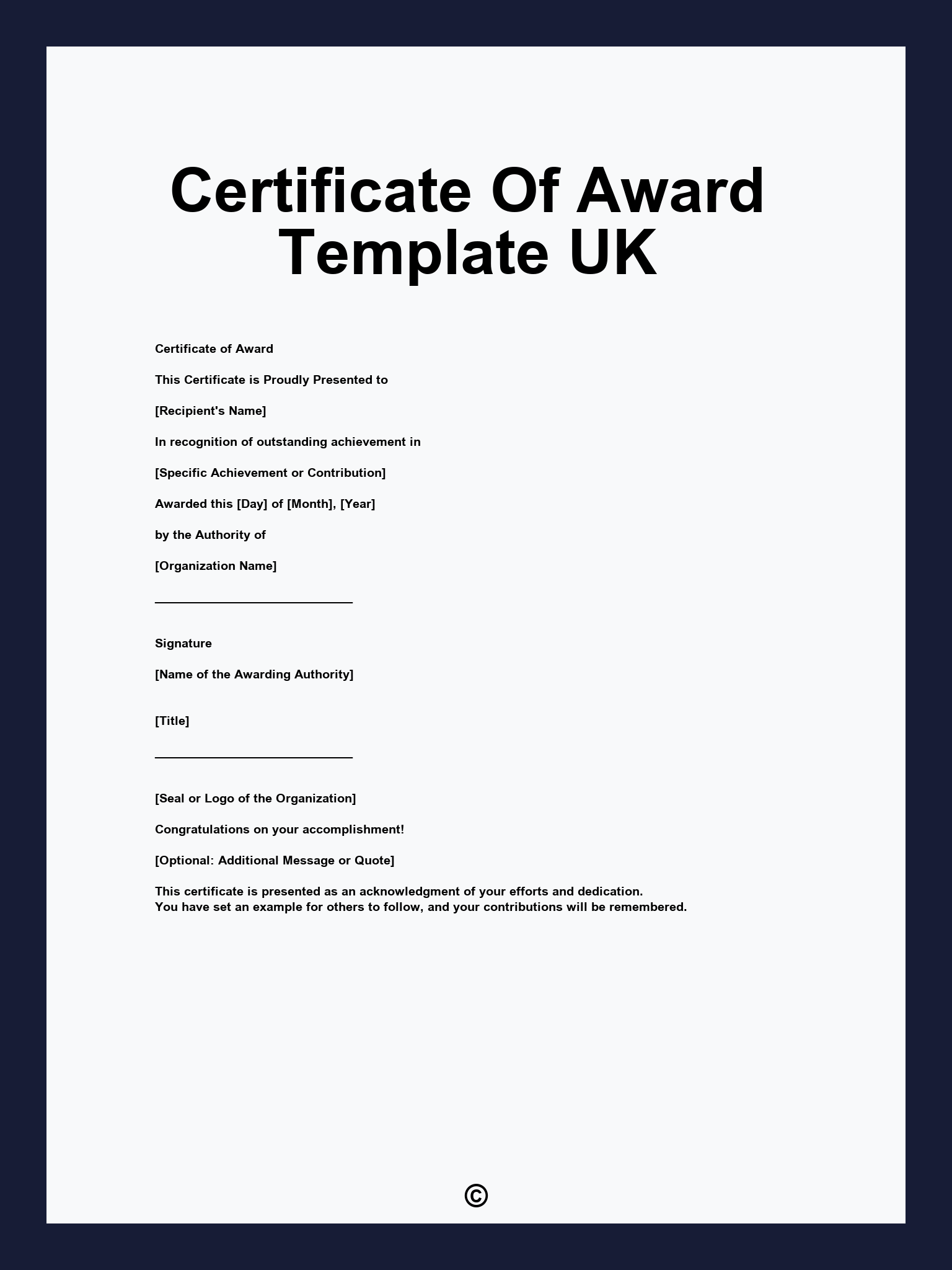 Certificate Of Award Template UK