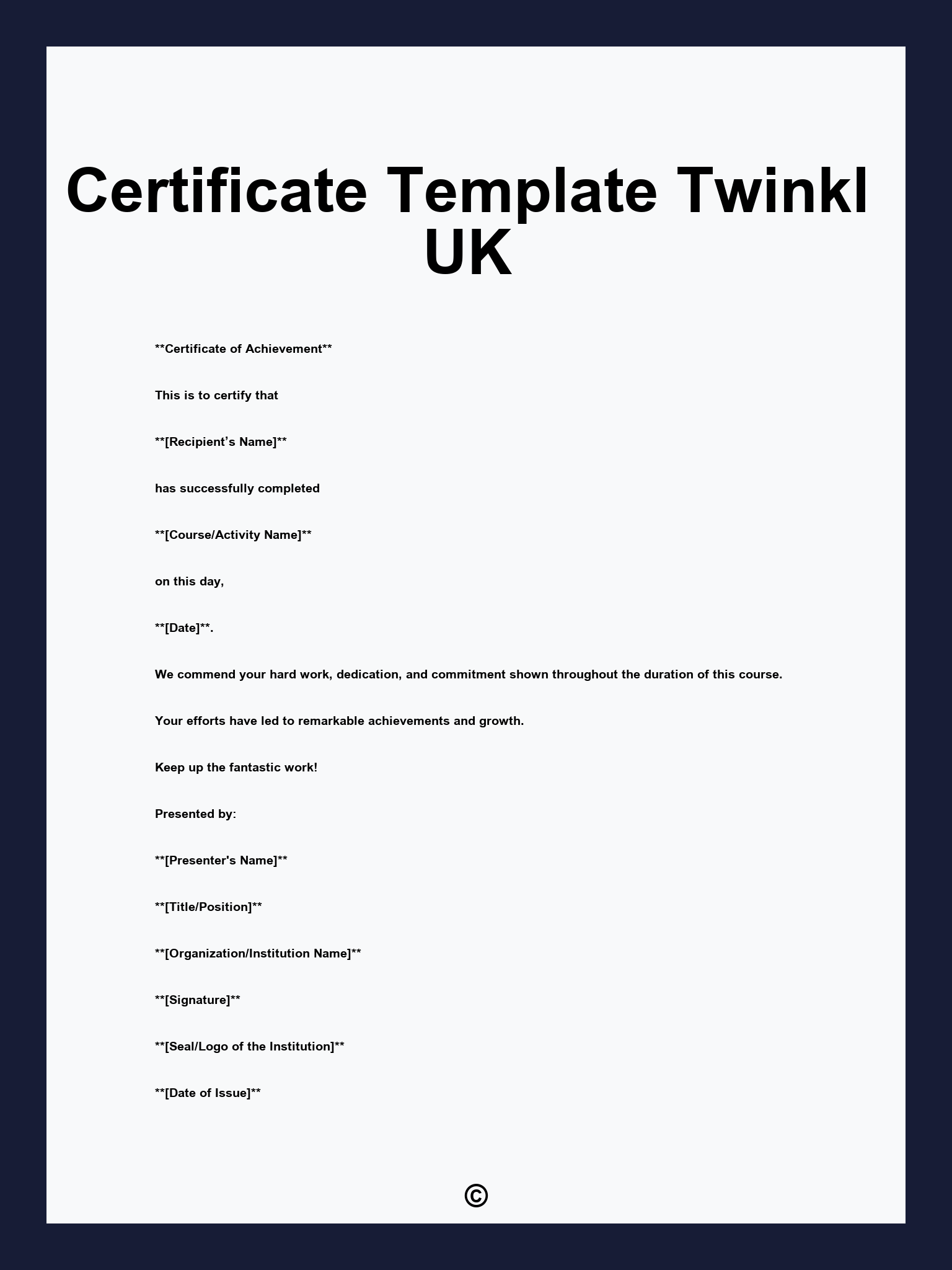 Certificate Template Twinkl UK