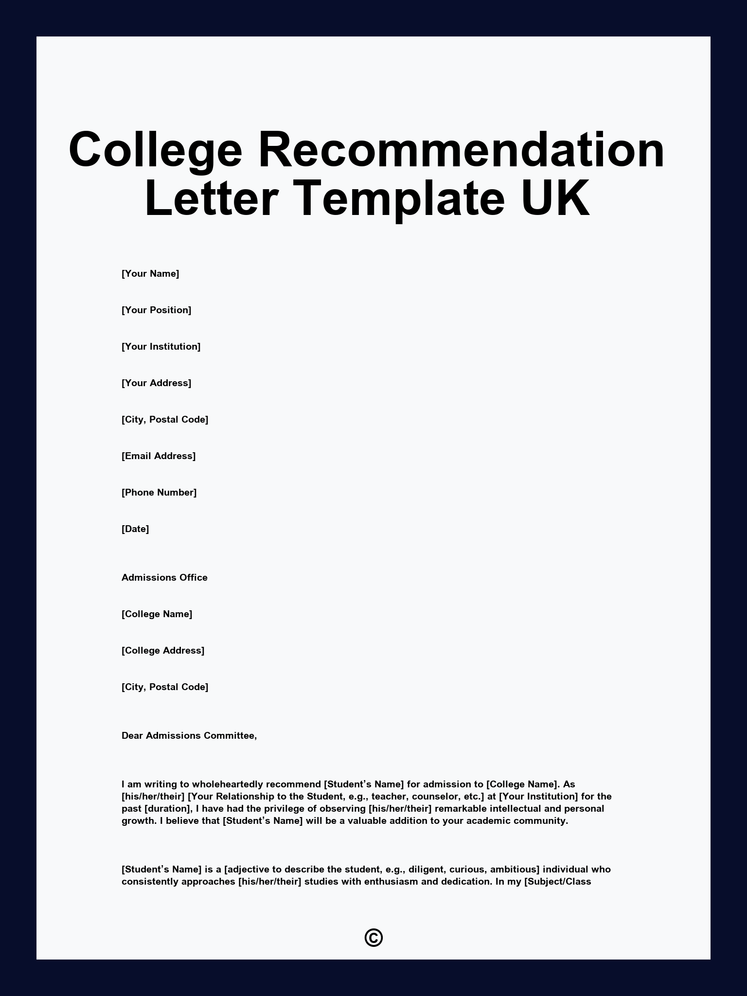 College Recommendation Letter Template UK