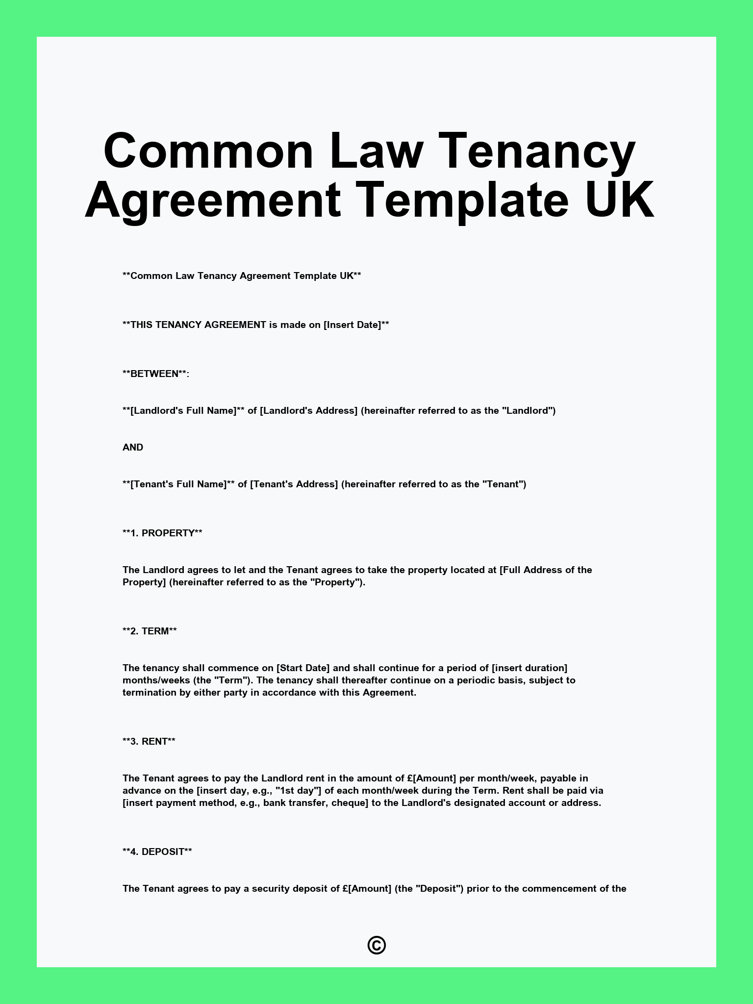 Common Law Tenancy Agreement Template UK