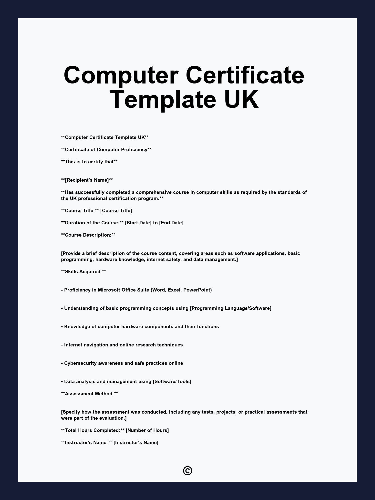 Computer Certificate Template UK