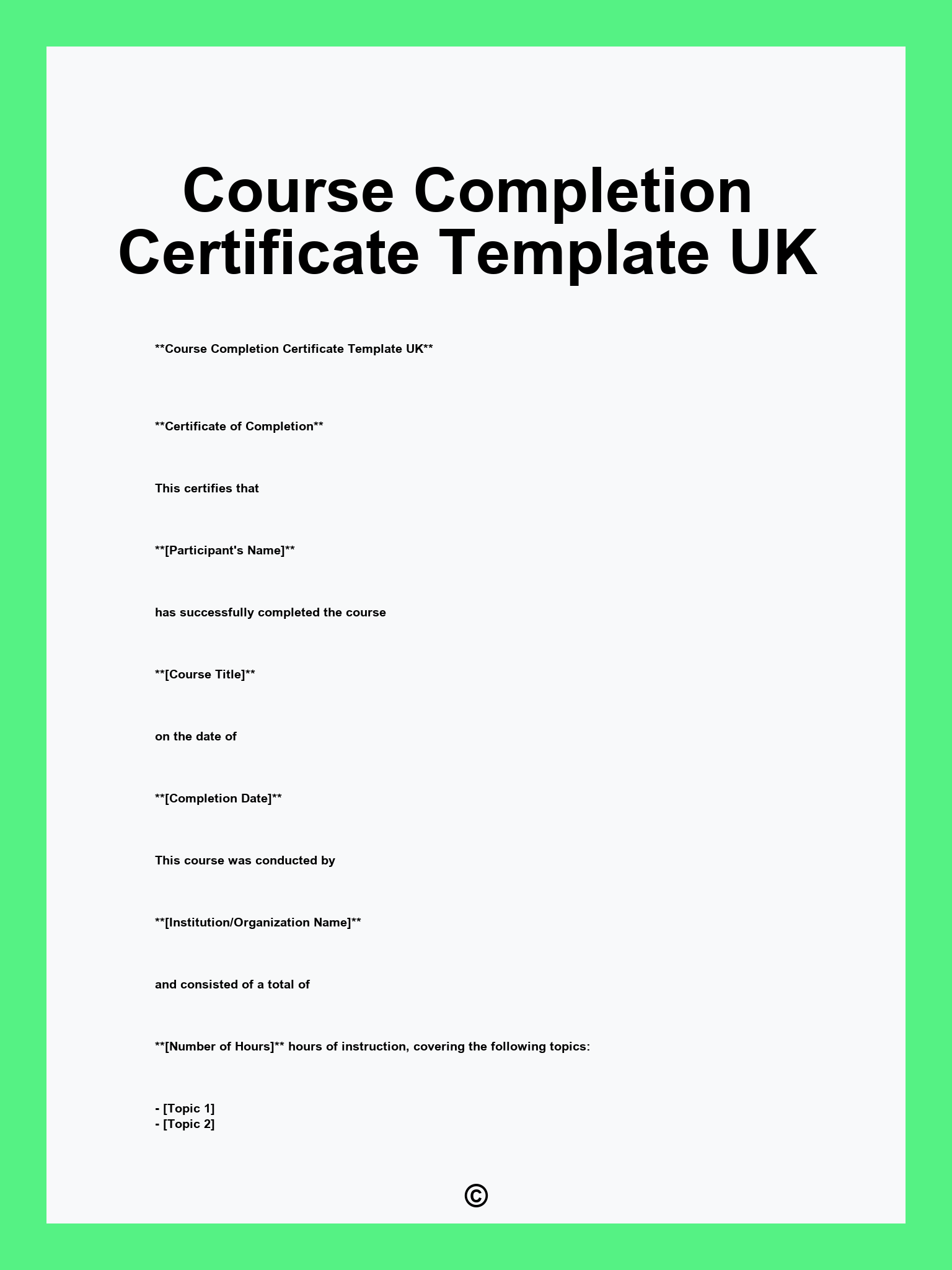 Course Completion Certificate Template UK