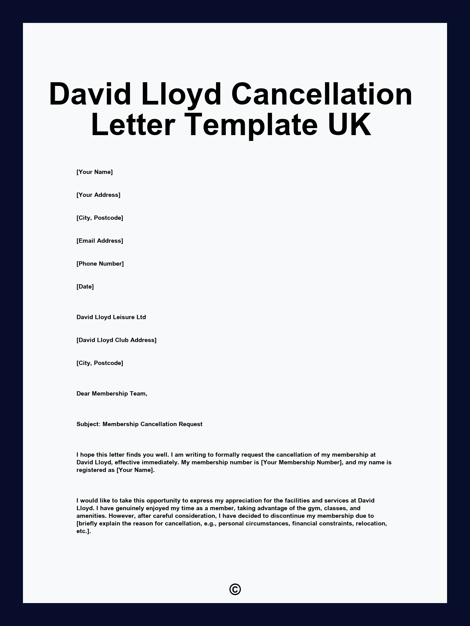 David Lloyd Cancellation Letter Template UK