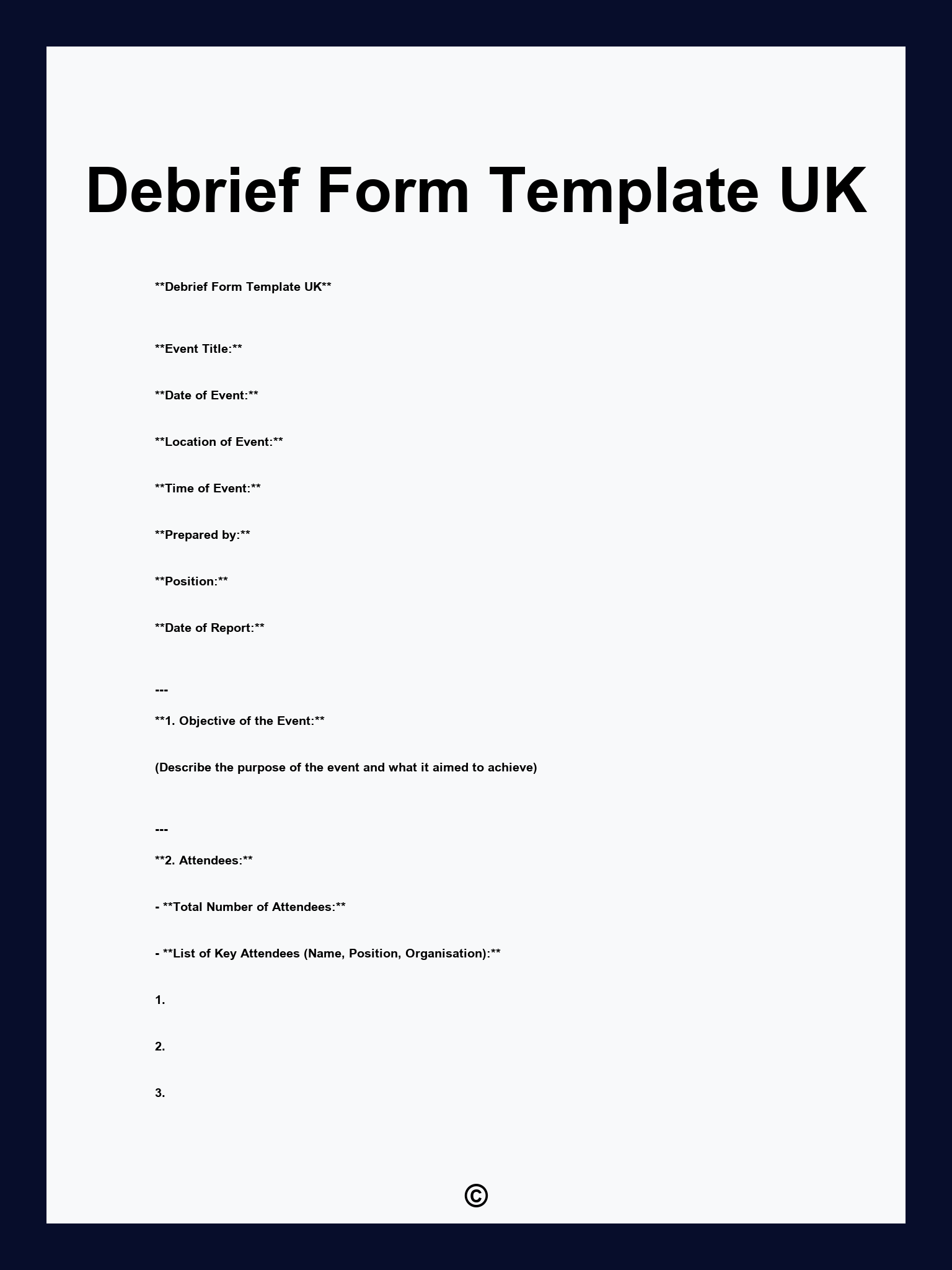 Debrief Form Template UK