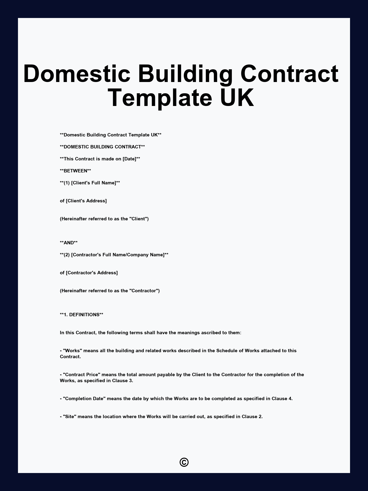 Domestic Building Contract Template UK