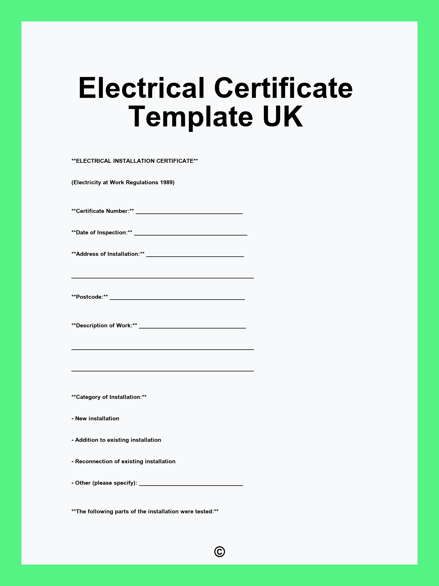 Electrical Certificate Template UK