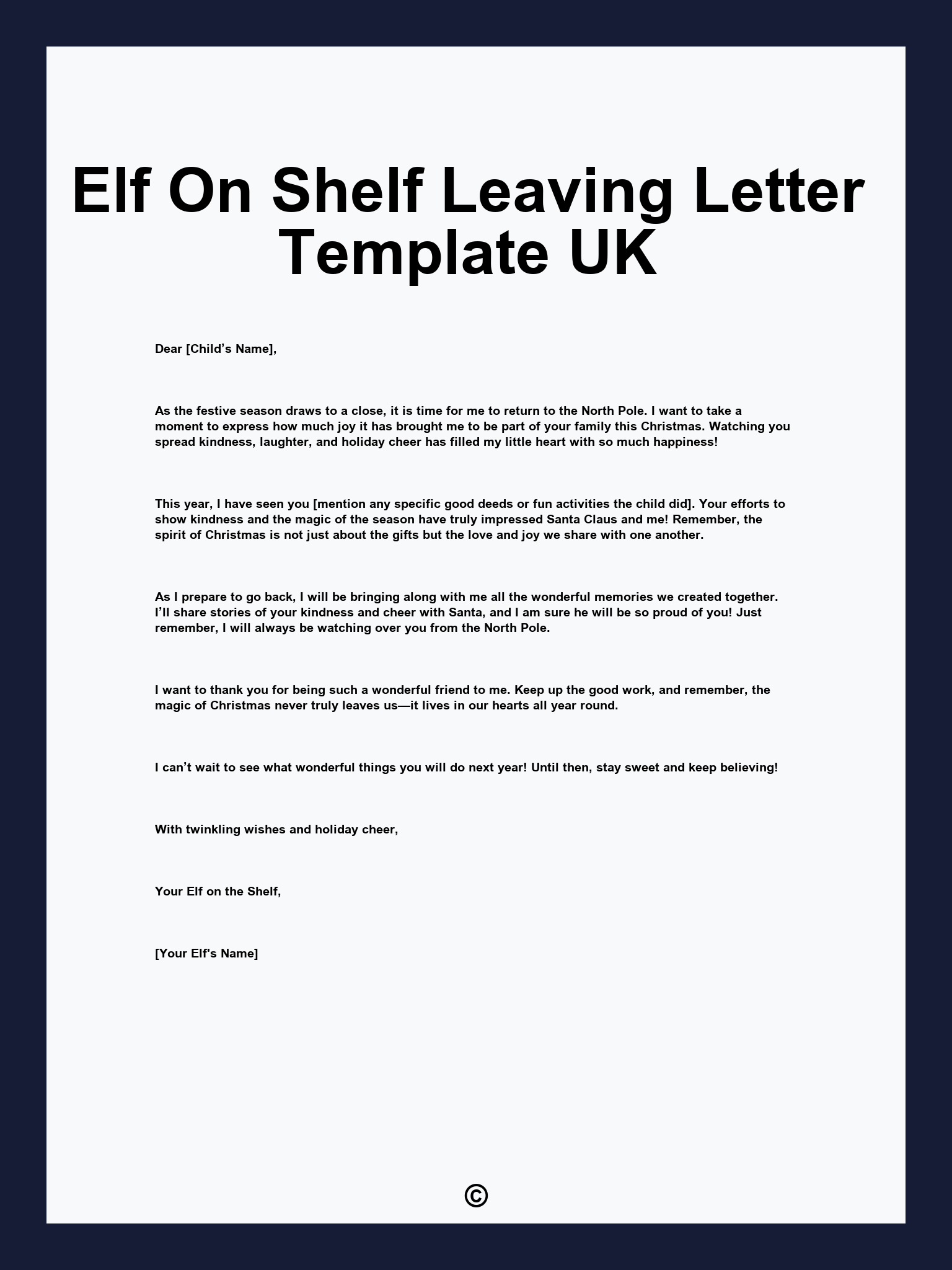 Elf On Shelf Leaving Letter Template UK
