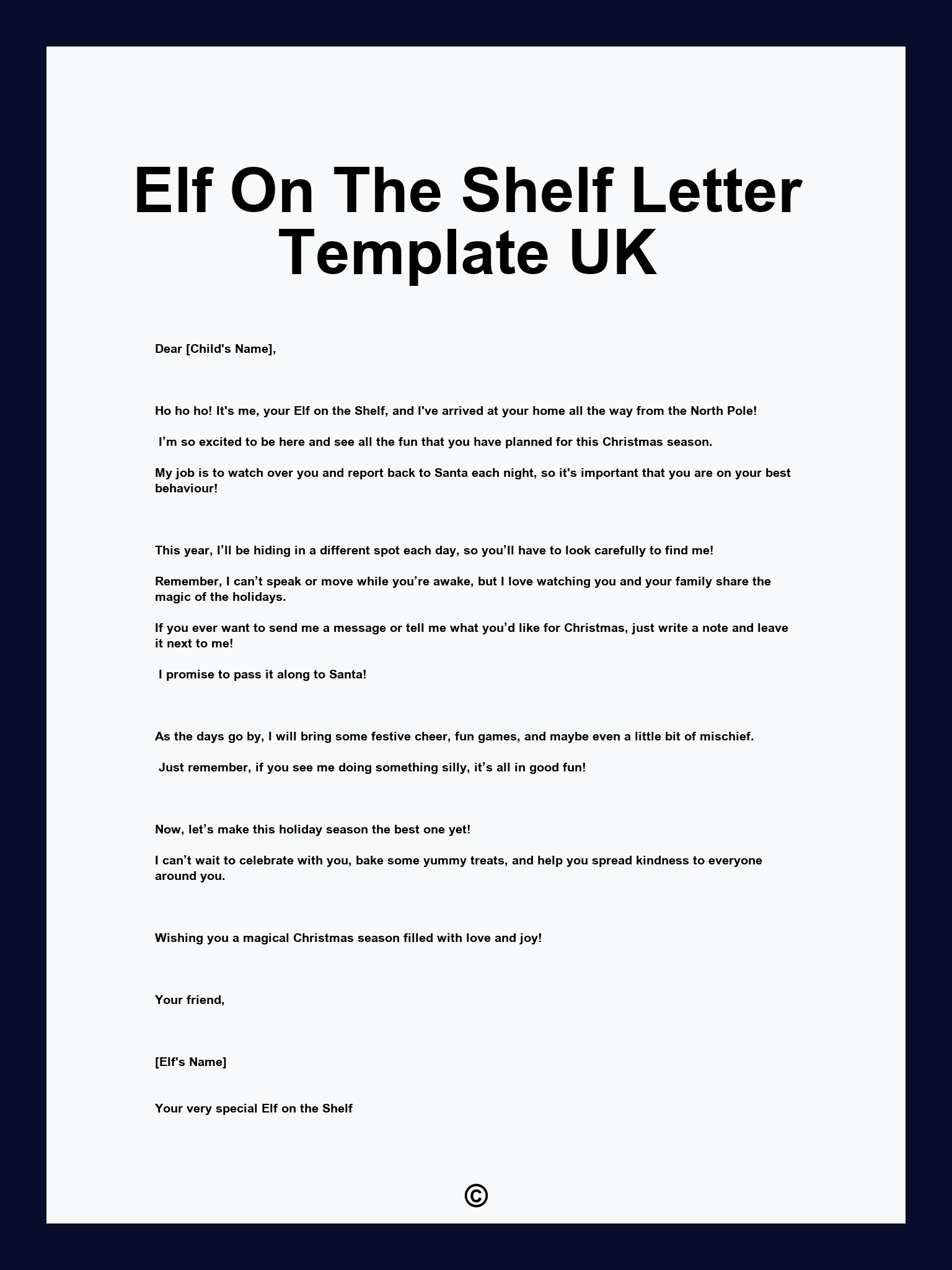 Elf On The Shelf Letter Template UK