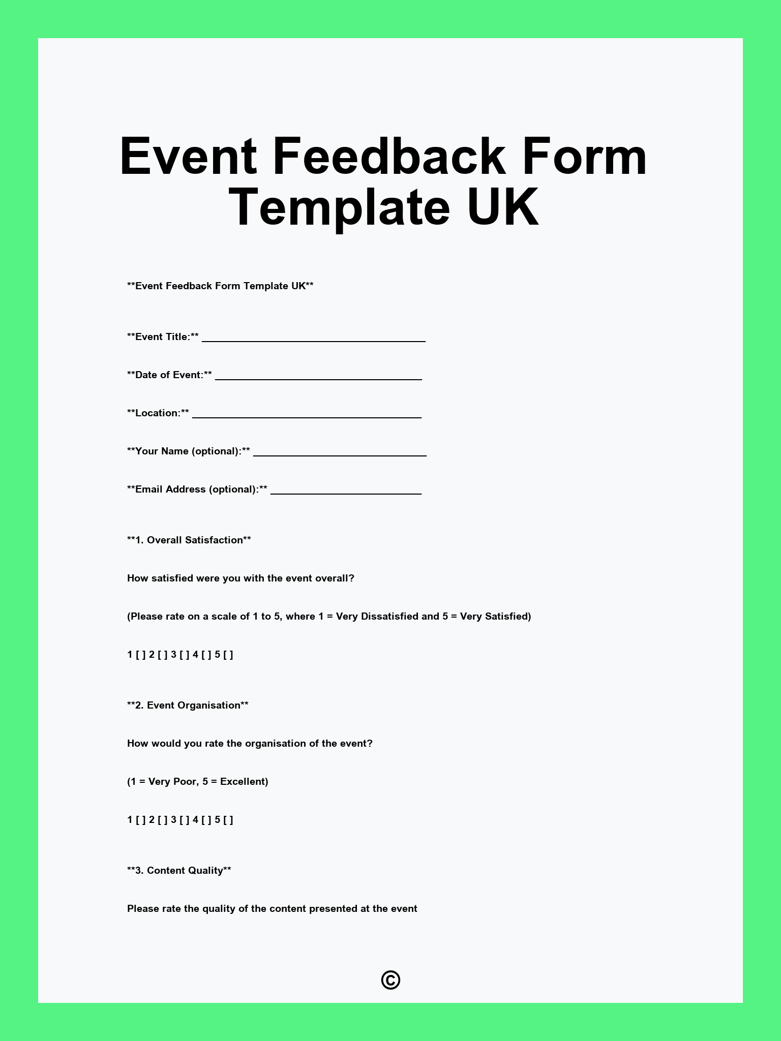Event Feedback Form Template UK