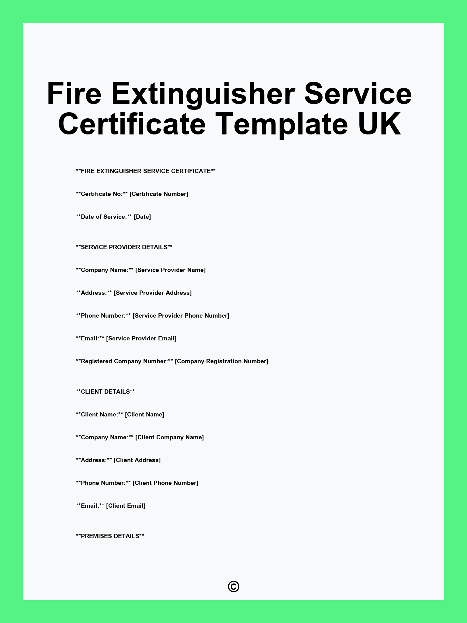 Fire Extinguisher Service Certificate Template UK