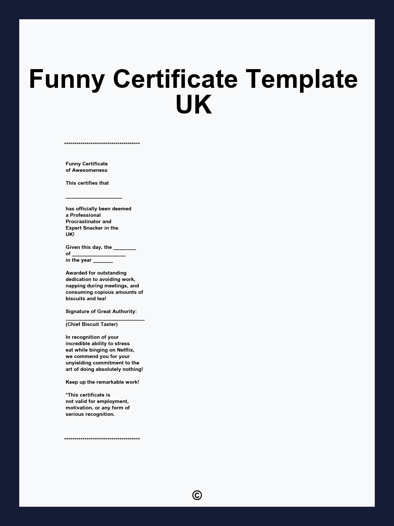 Funny Certificate Template UK