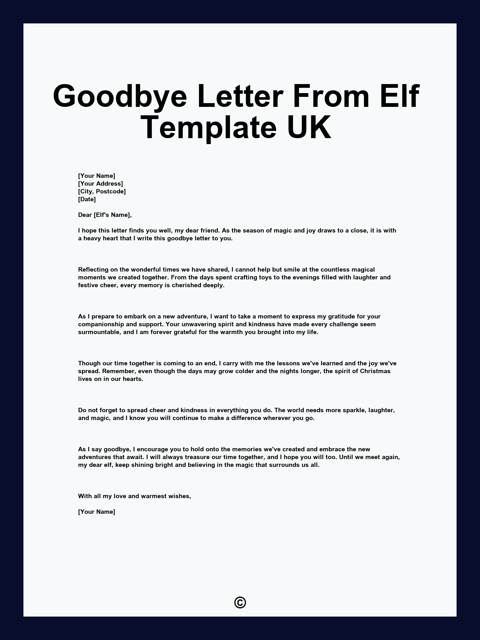 Goodbye Letter From Elf Template UK