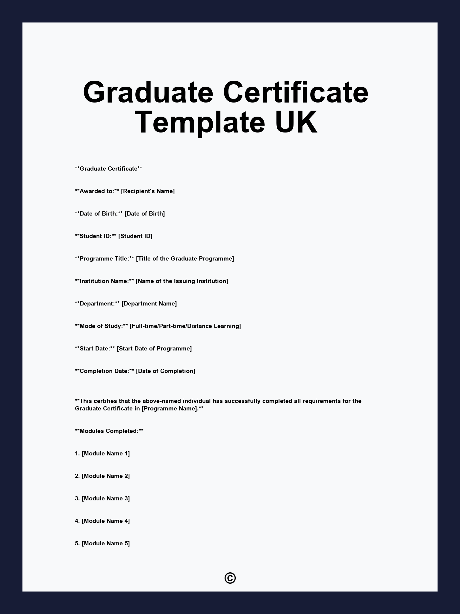 Graduate Certificate Template UK