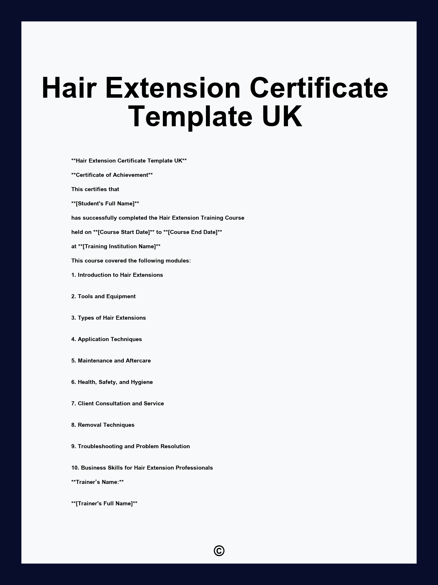 Hair Extension Certificate Template UK