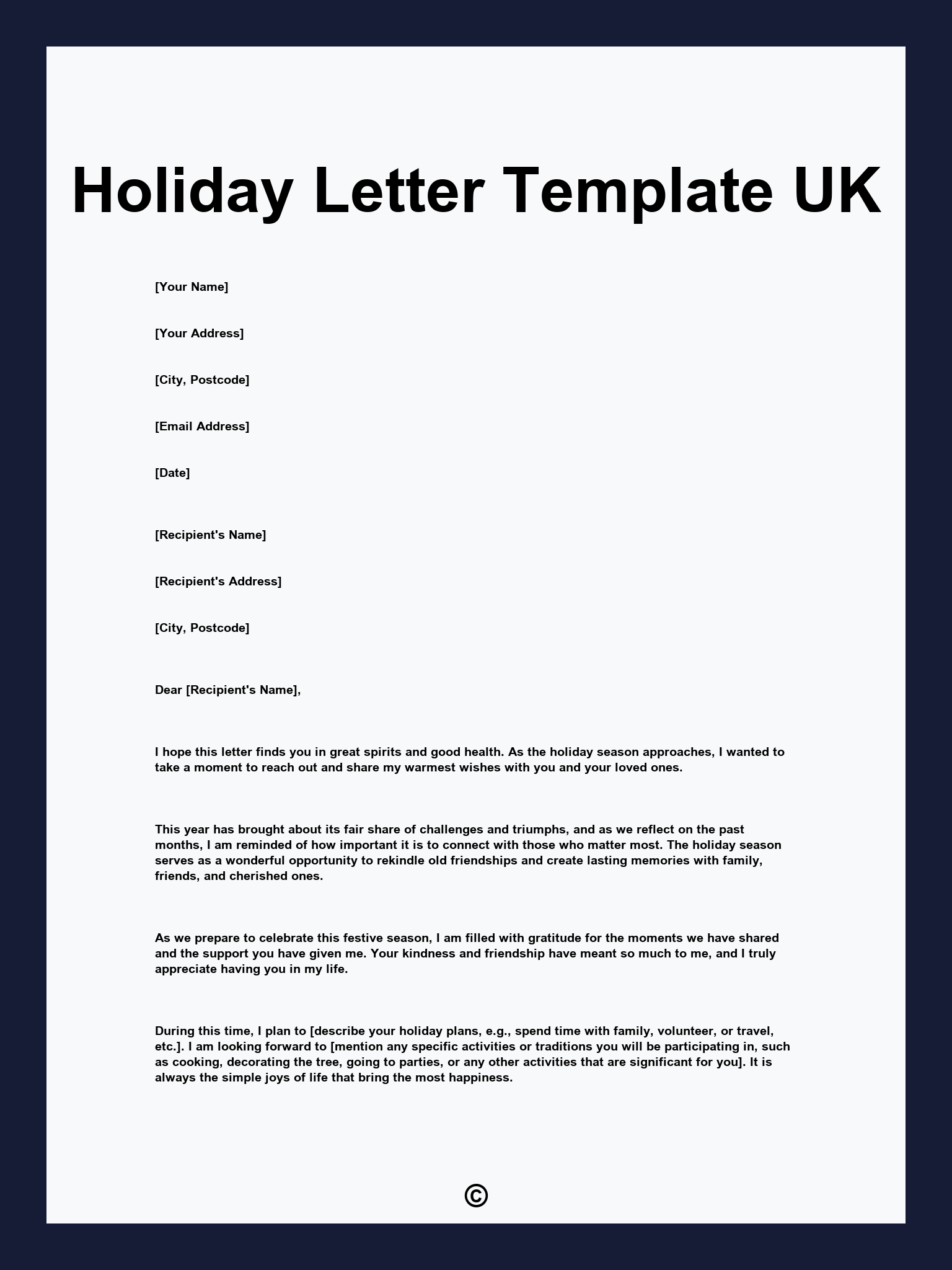 Holiday Letter Template UK