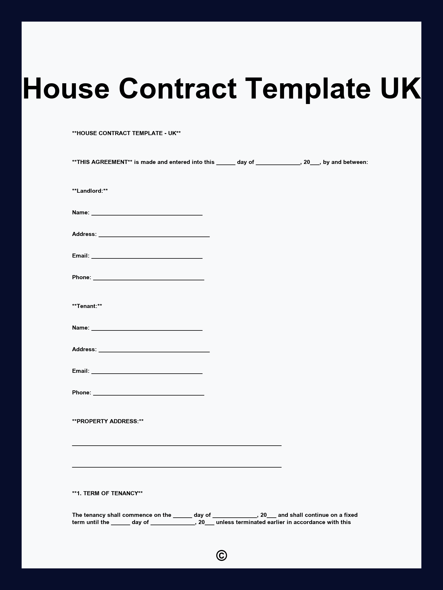 House Contract Template UK
