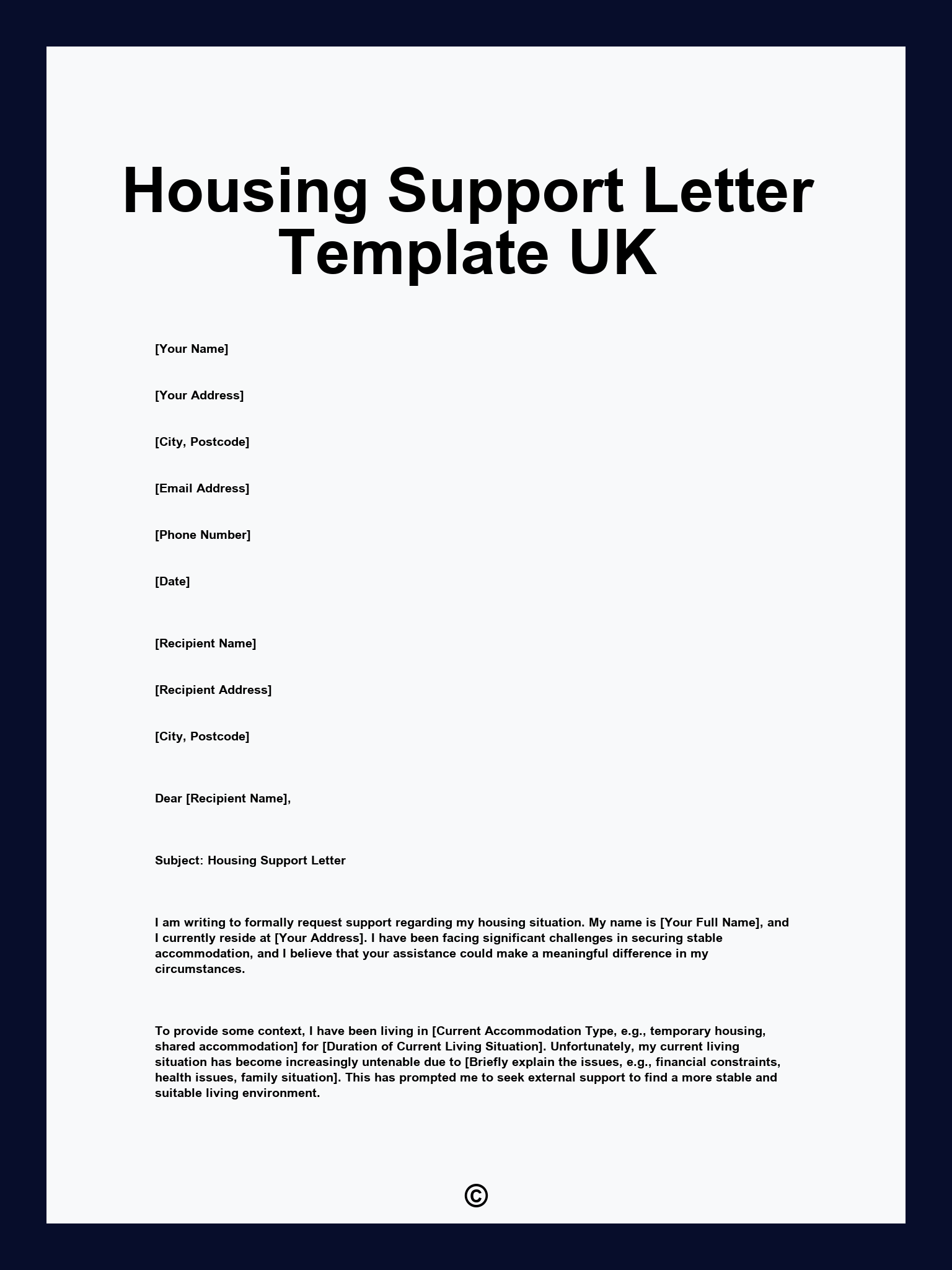 Housing Support Letter Template UK