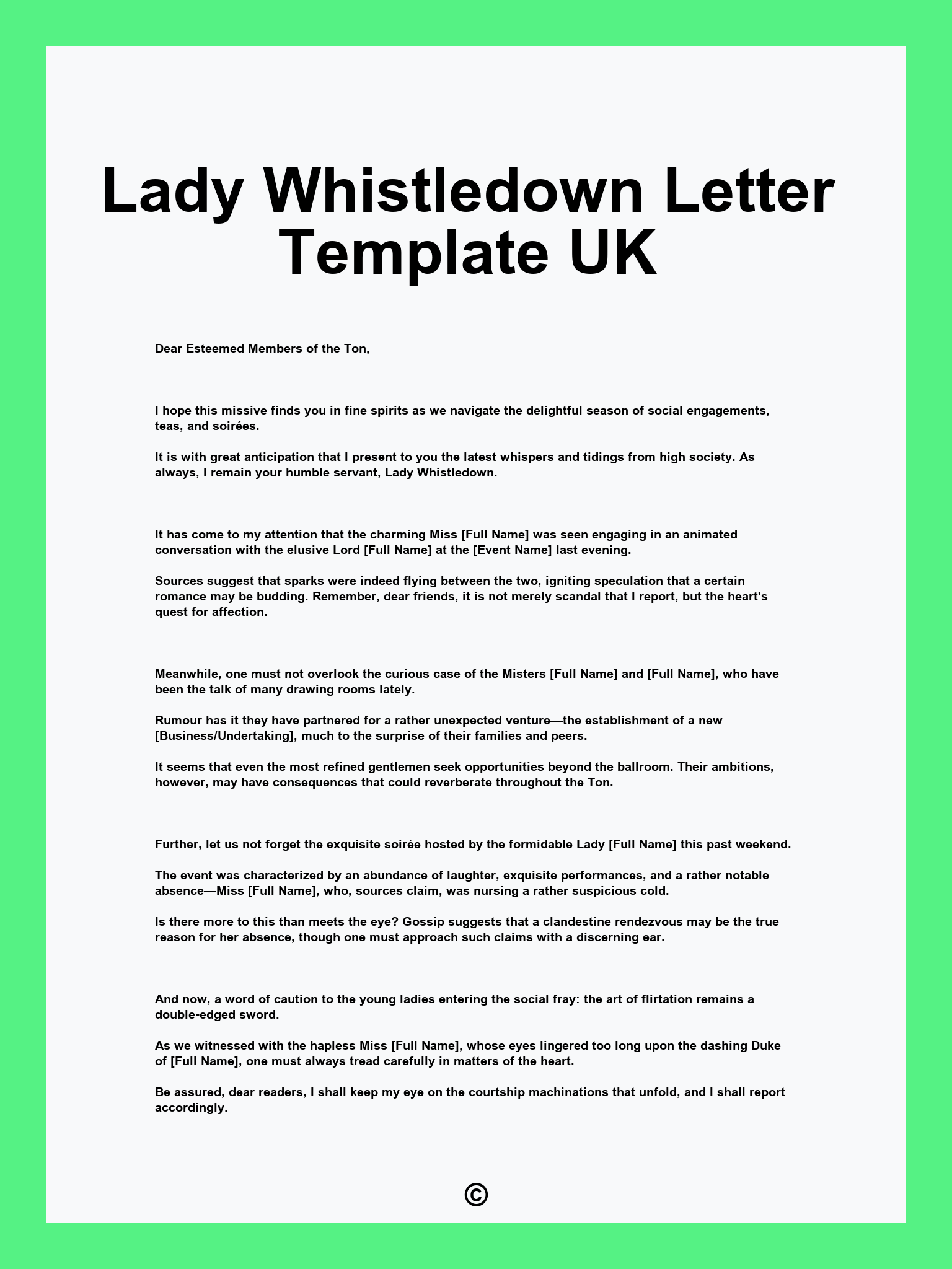 Lady Whistledown Letter Template UK