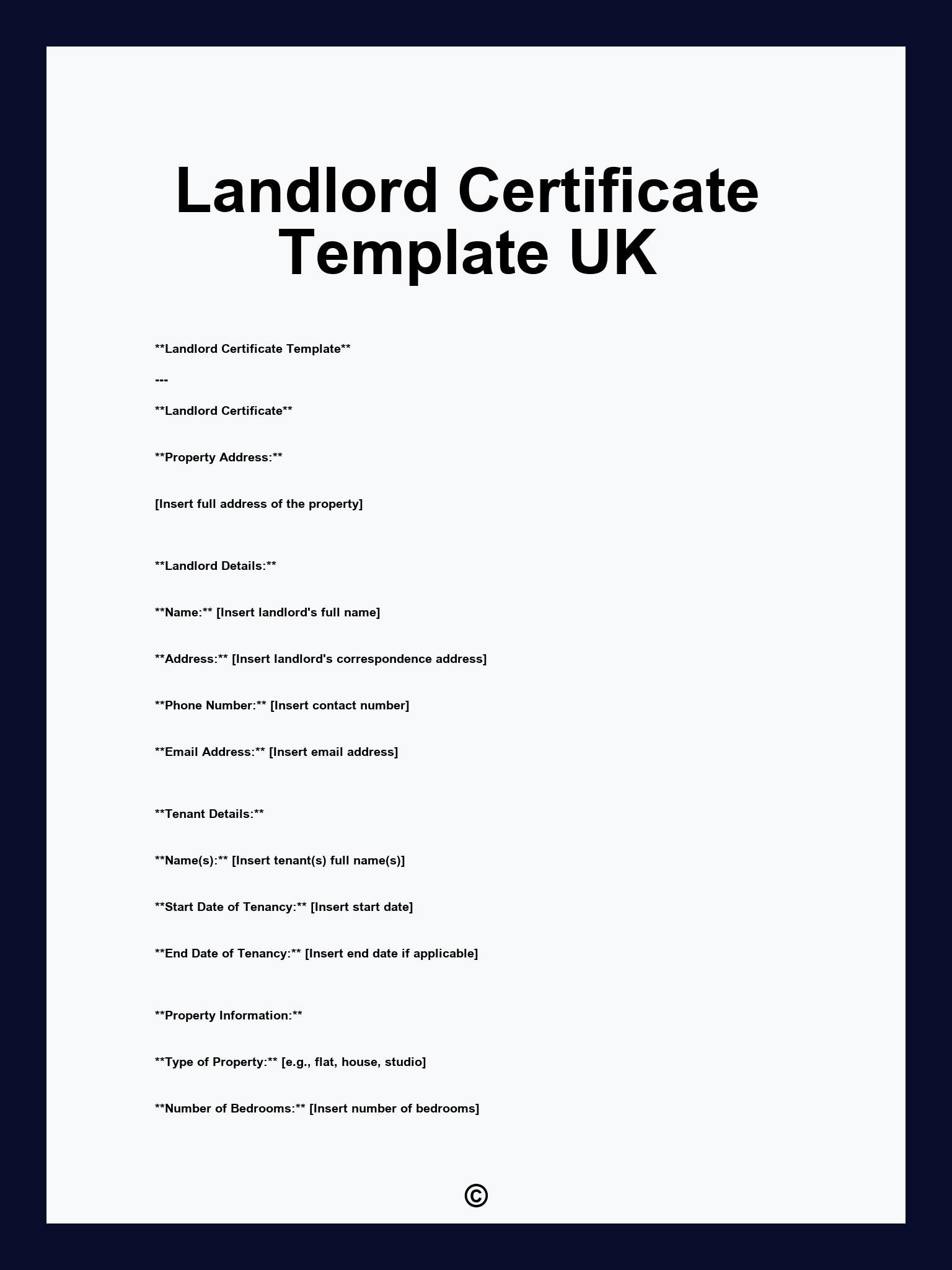 Landlord Certificate Template UK