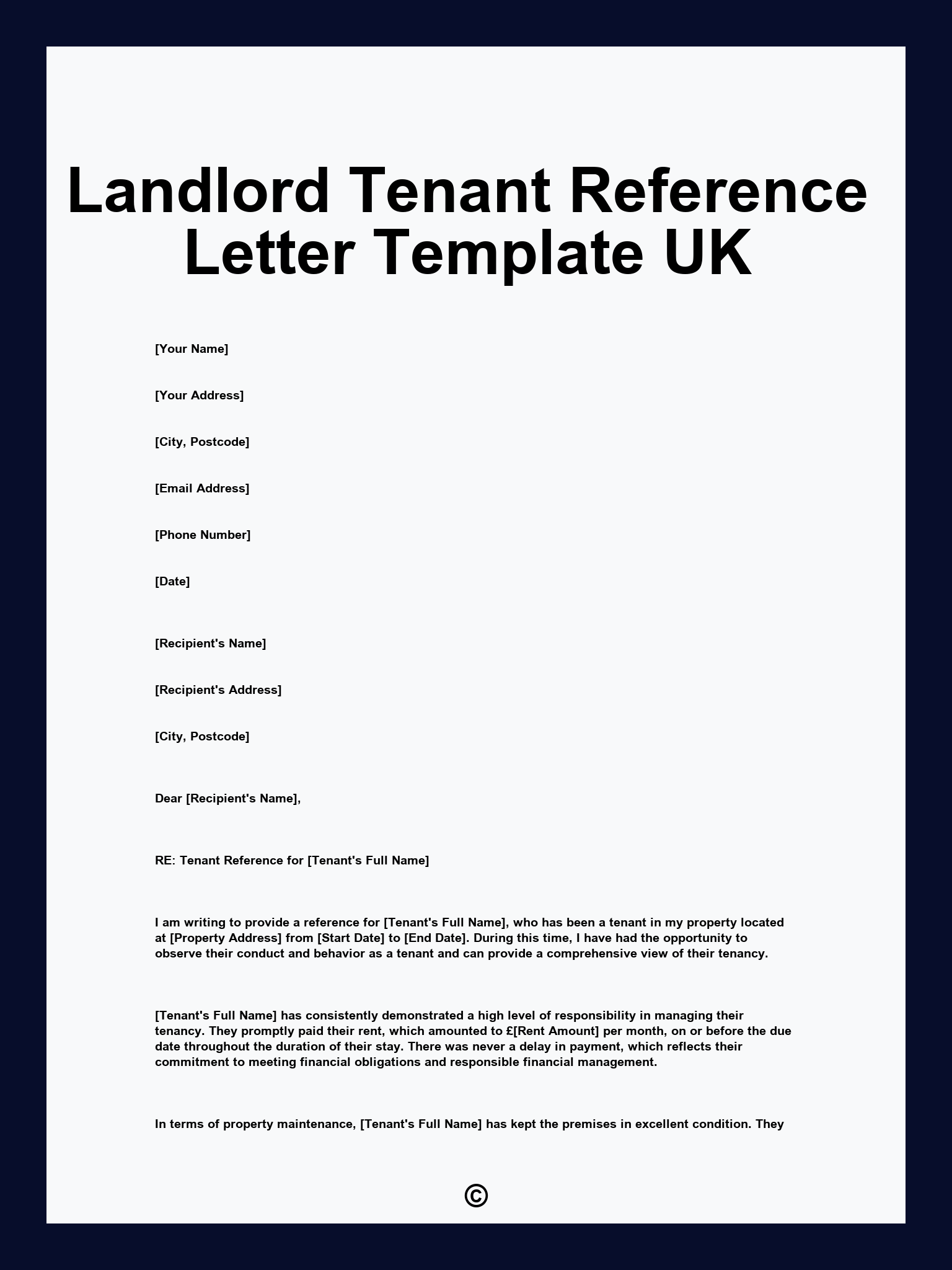 Landlord Tenant Reference Letter Template UK
