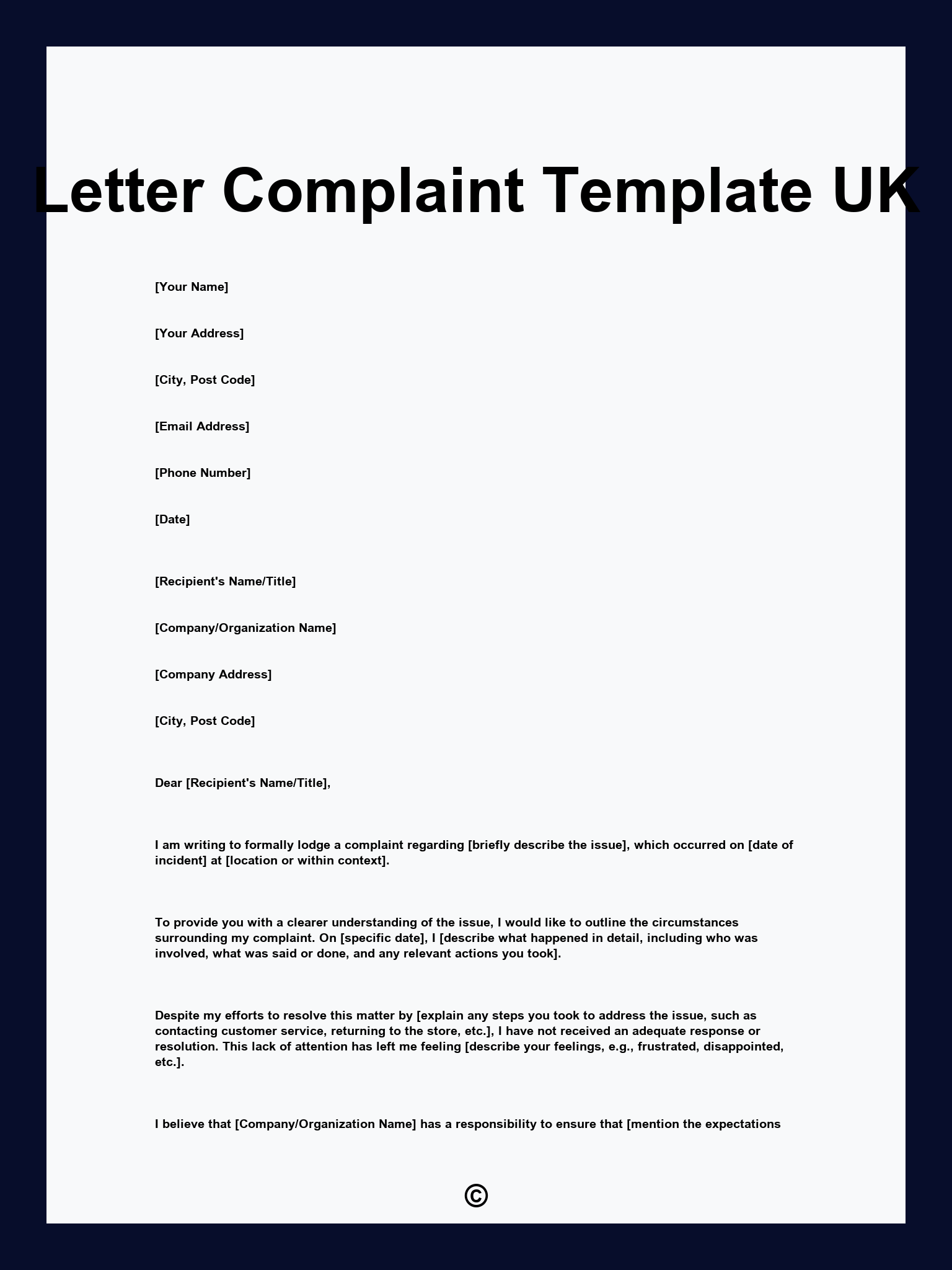 Letter Complaint Template UK