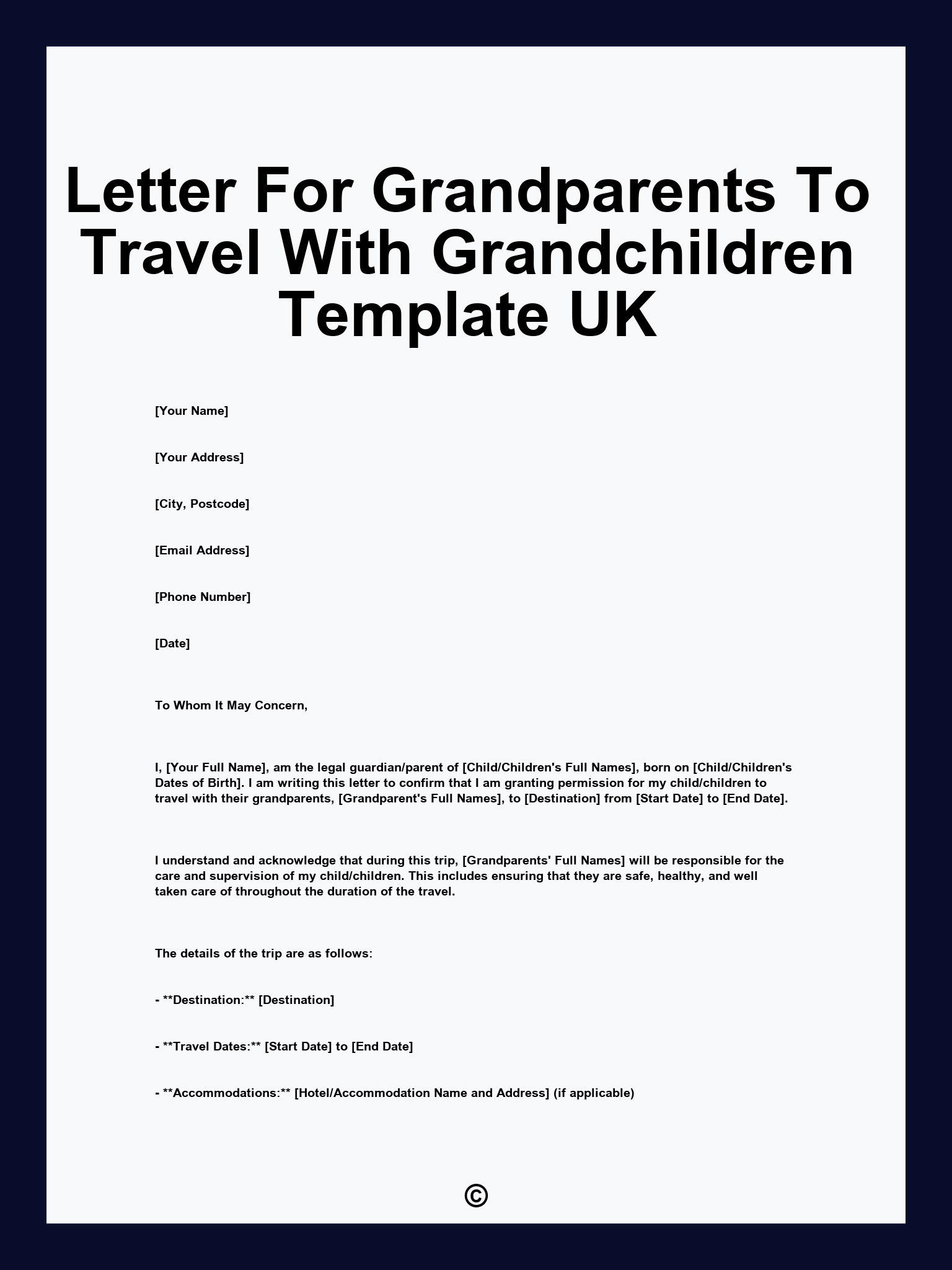 Letter For Grandparents To Travel With Grandchildren Template UK