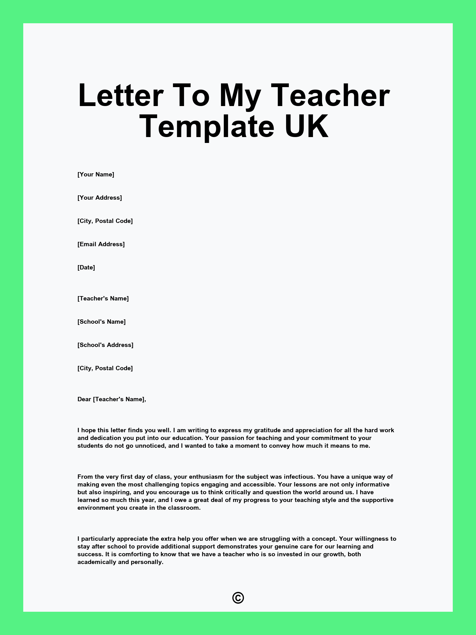 Letter To My Teacher Template UK
