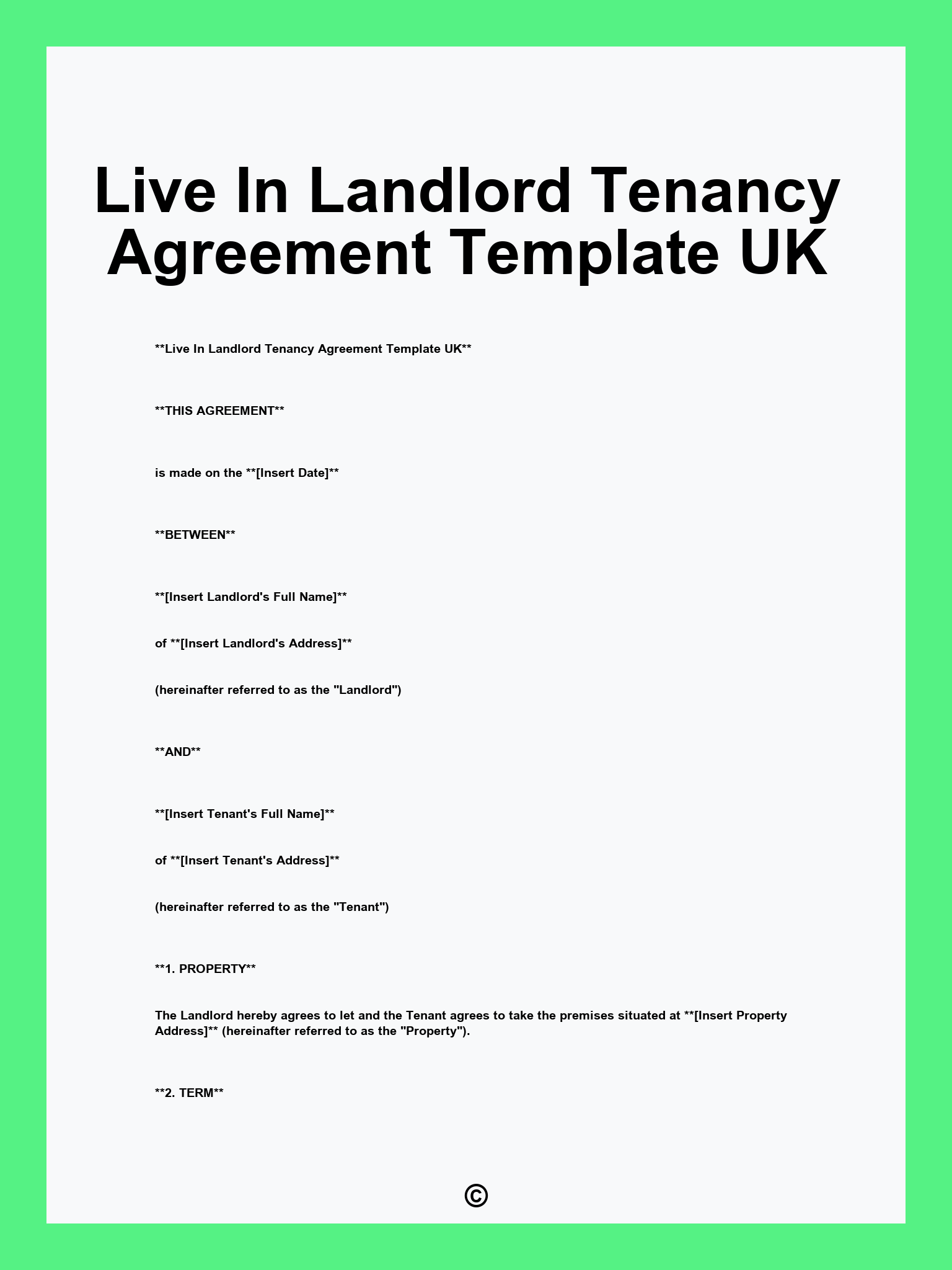 Live In Landlord Tenancy Agreement Template UK