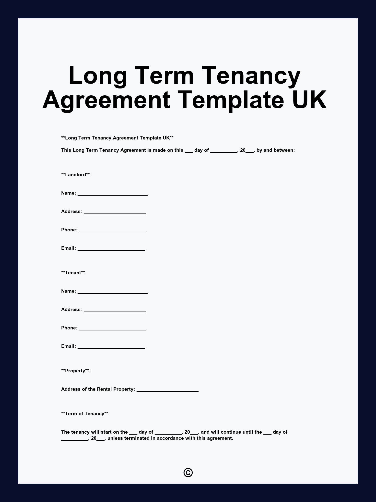 Long Term Tenancy Agreement Template UK
