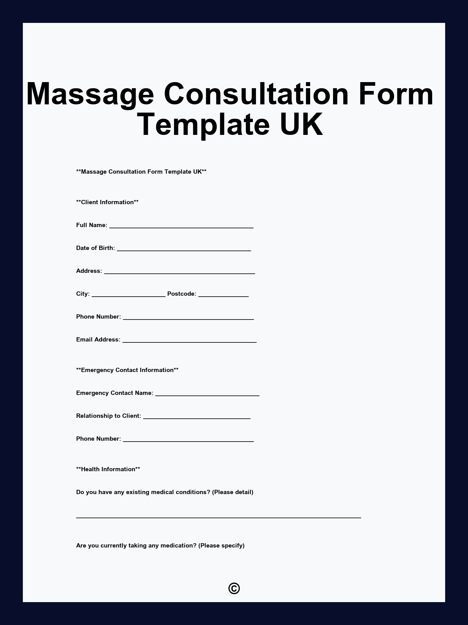 Massage Consultation Form Template UK