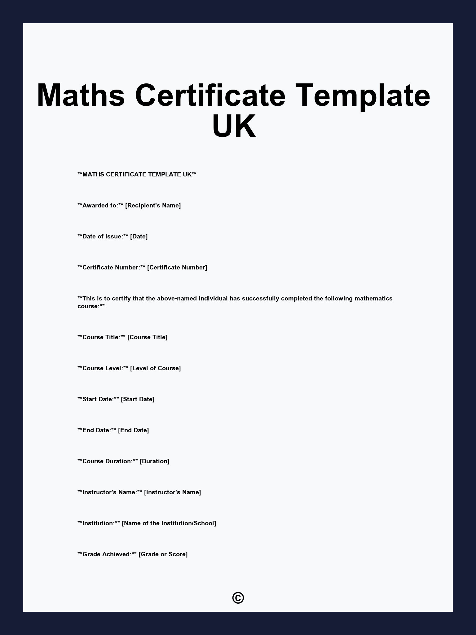 Maths Certificate Template UK