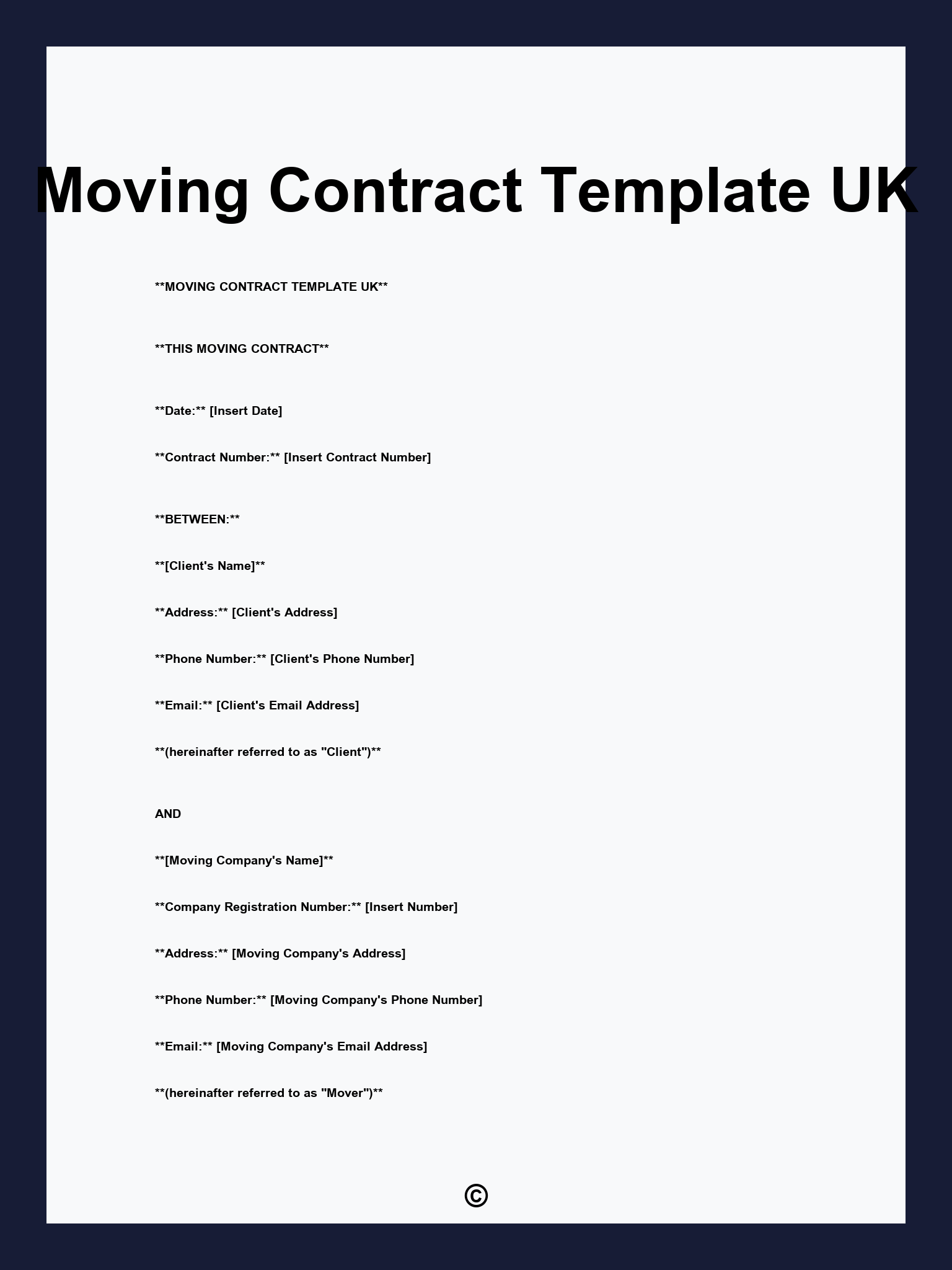 Moving Contract Template UK
