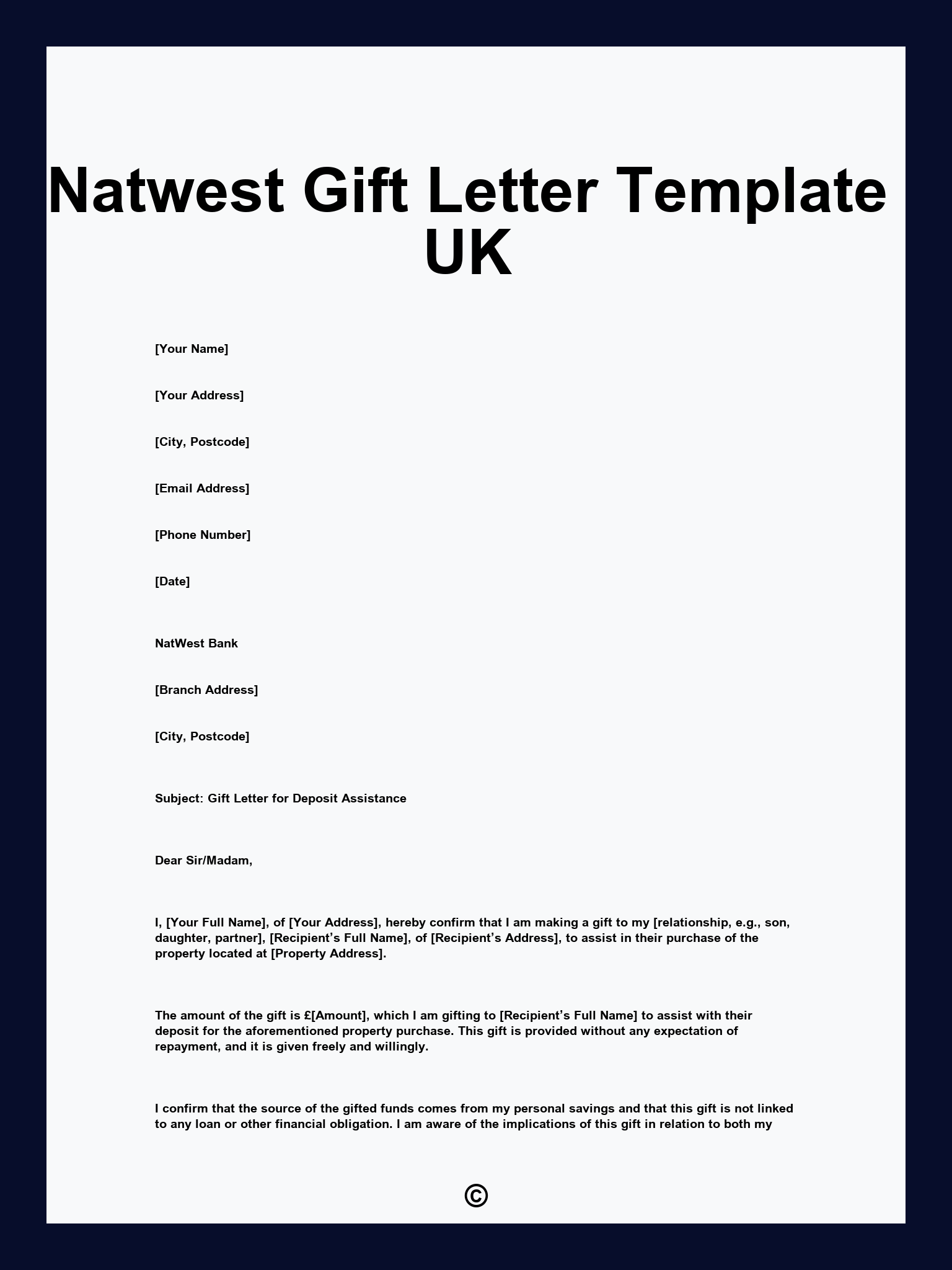 Natwest Gift Letter Template UK
