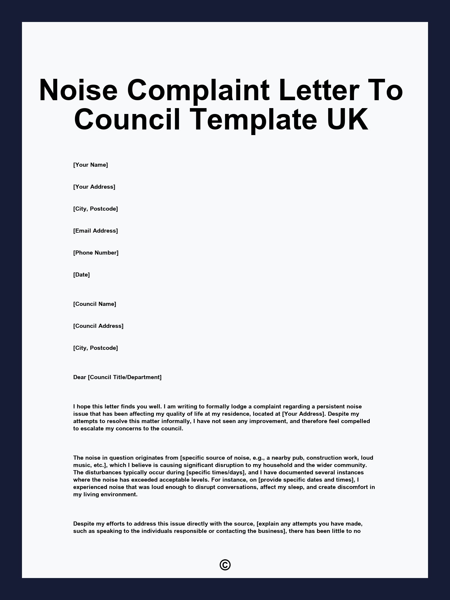 Noise Complaint Letter To Council Template UK
