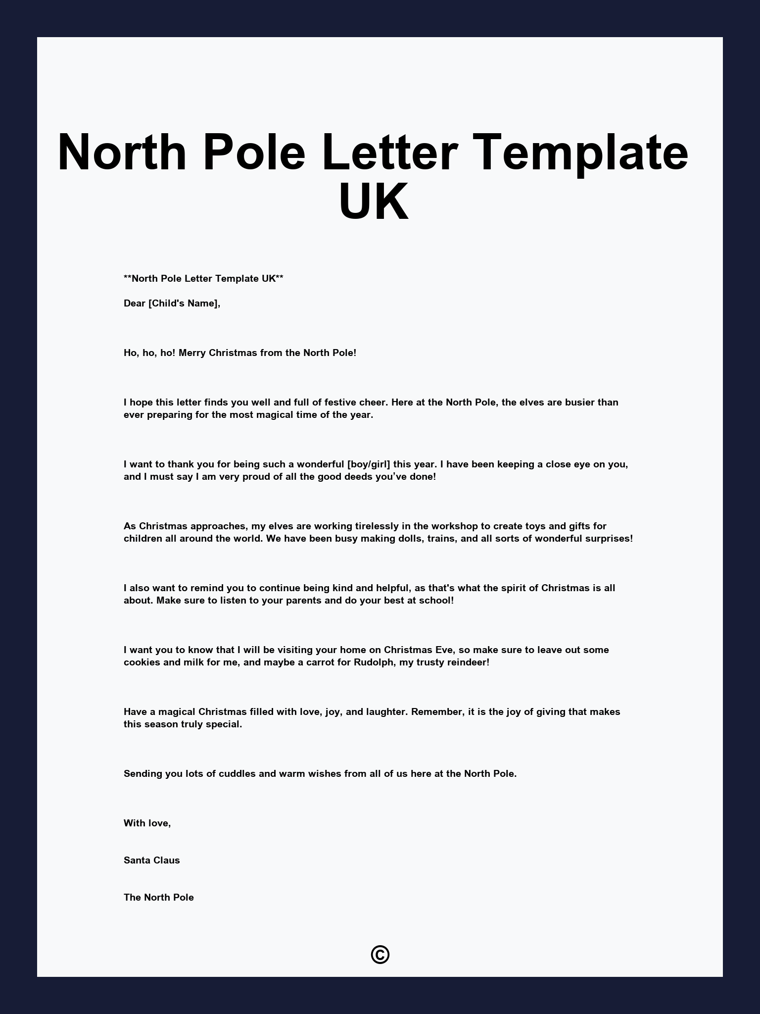 North Pole Letter Template UK