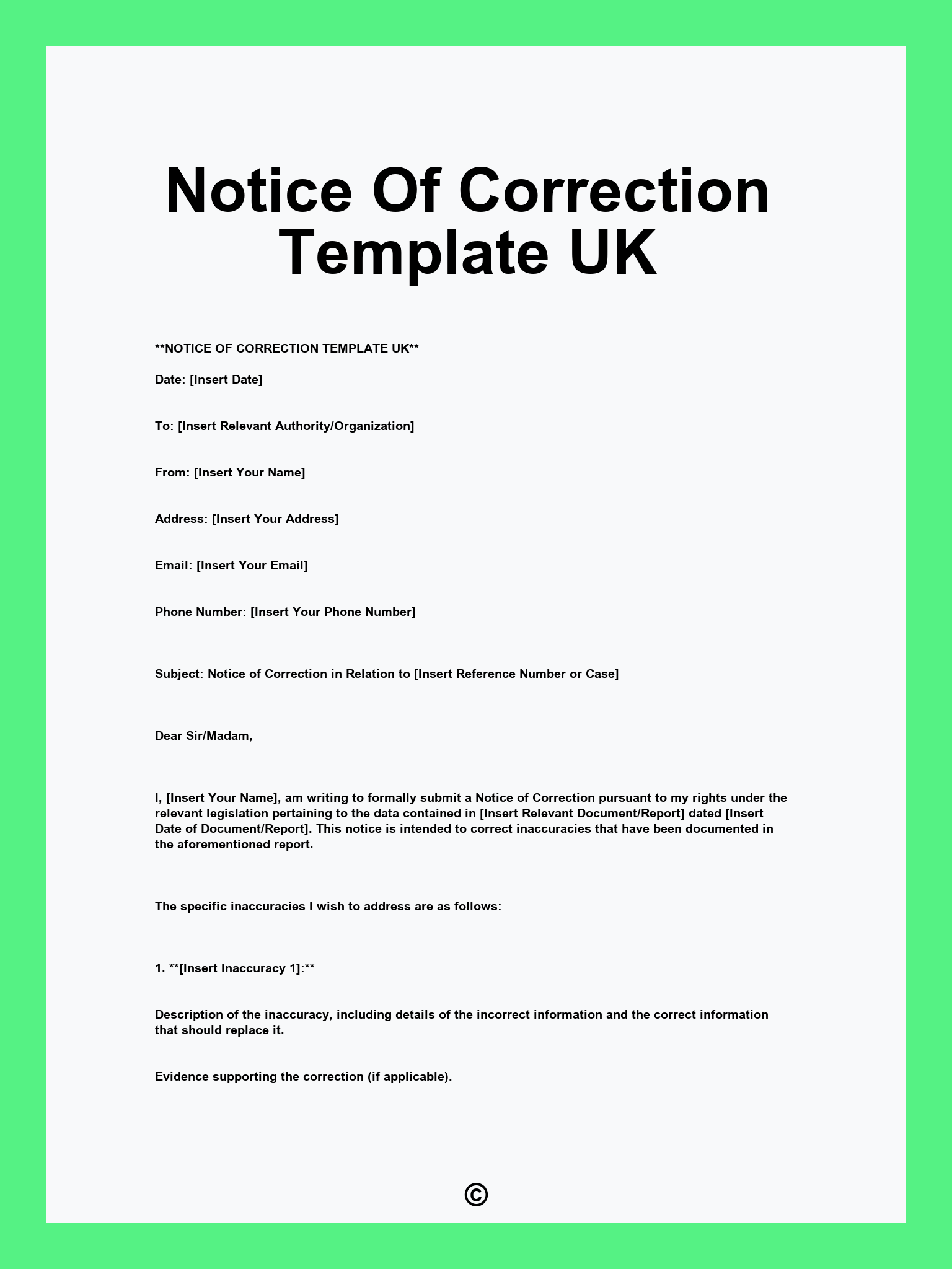 Notice Of Correction Template UK