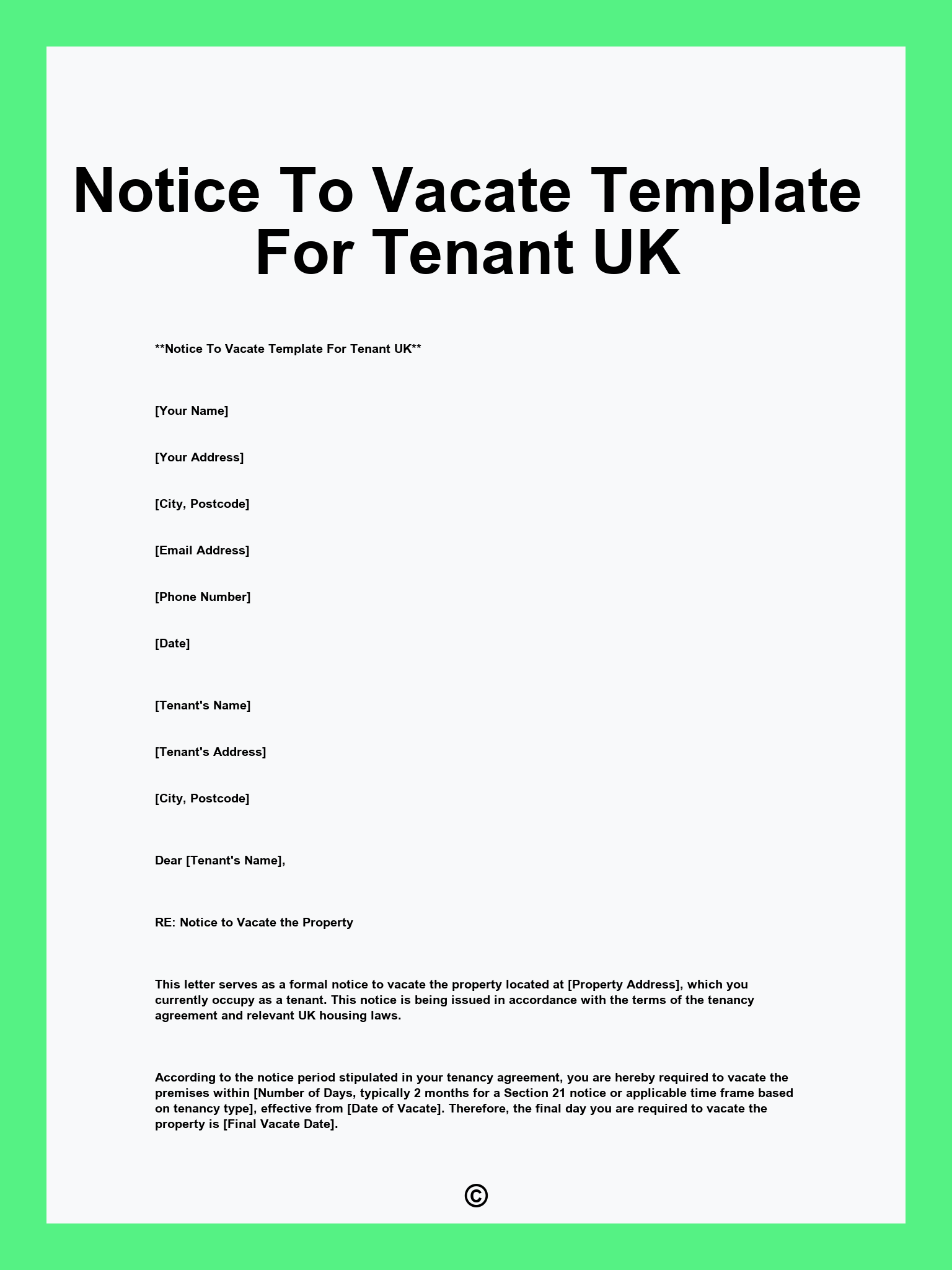 Notice To Vacate Template For Tenant UK