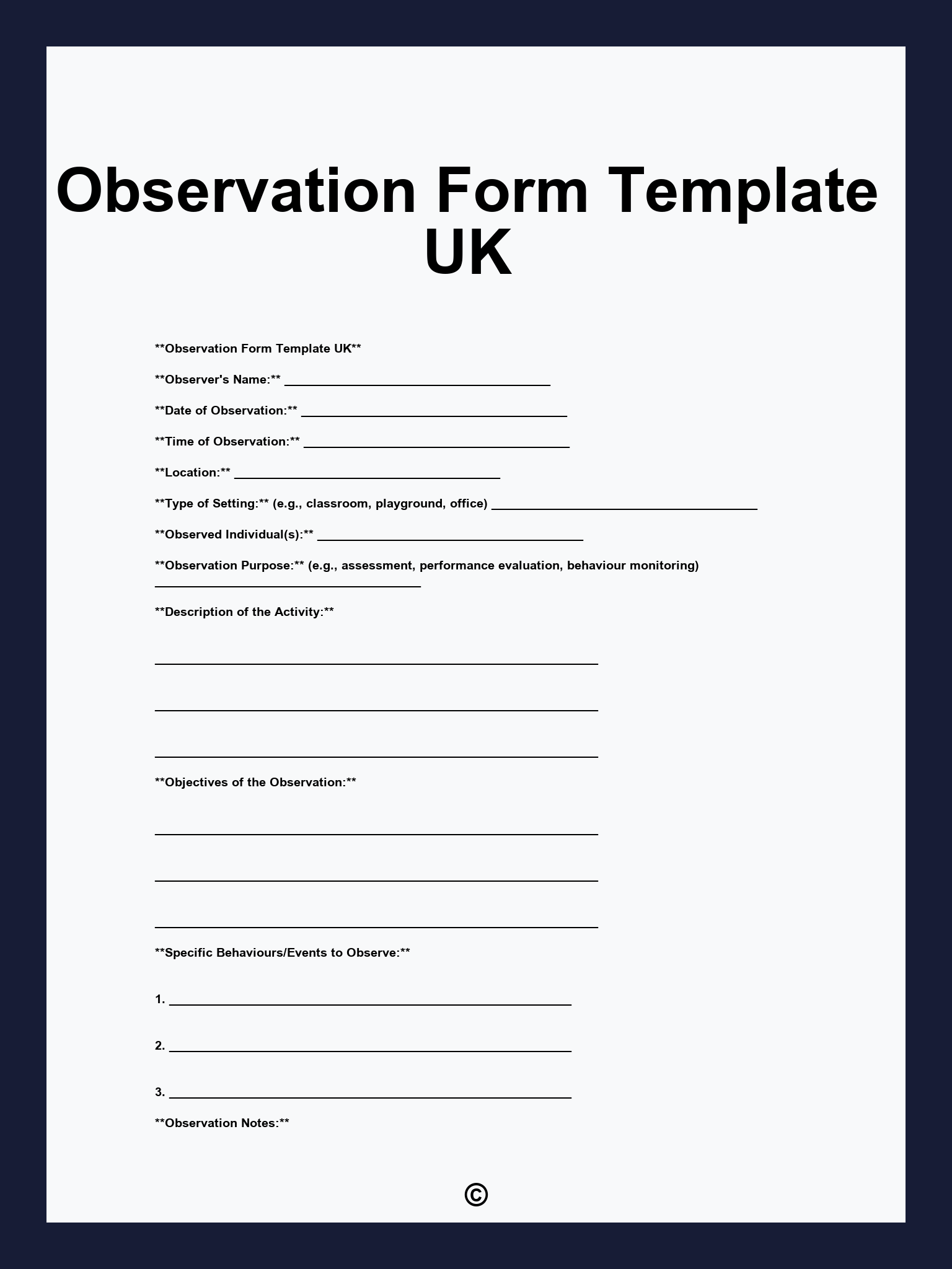 Observation Form Template UK