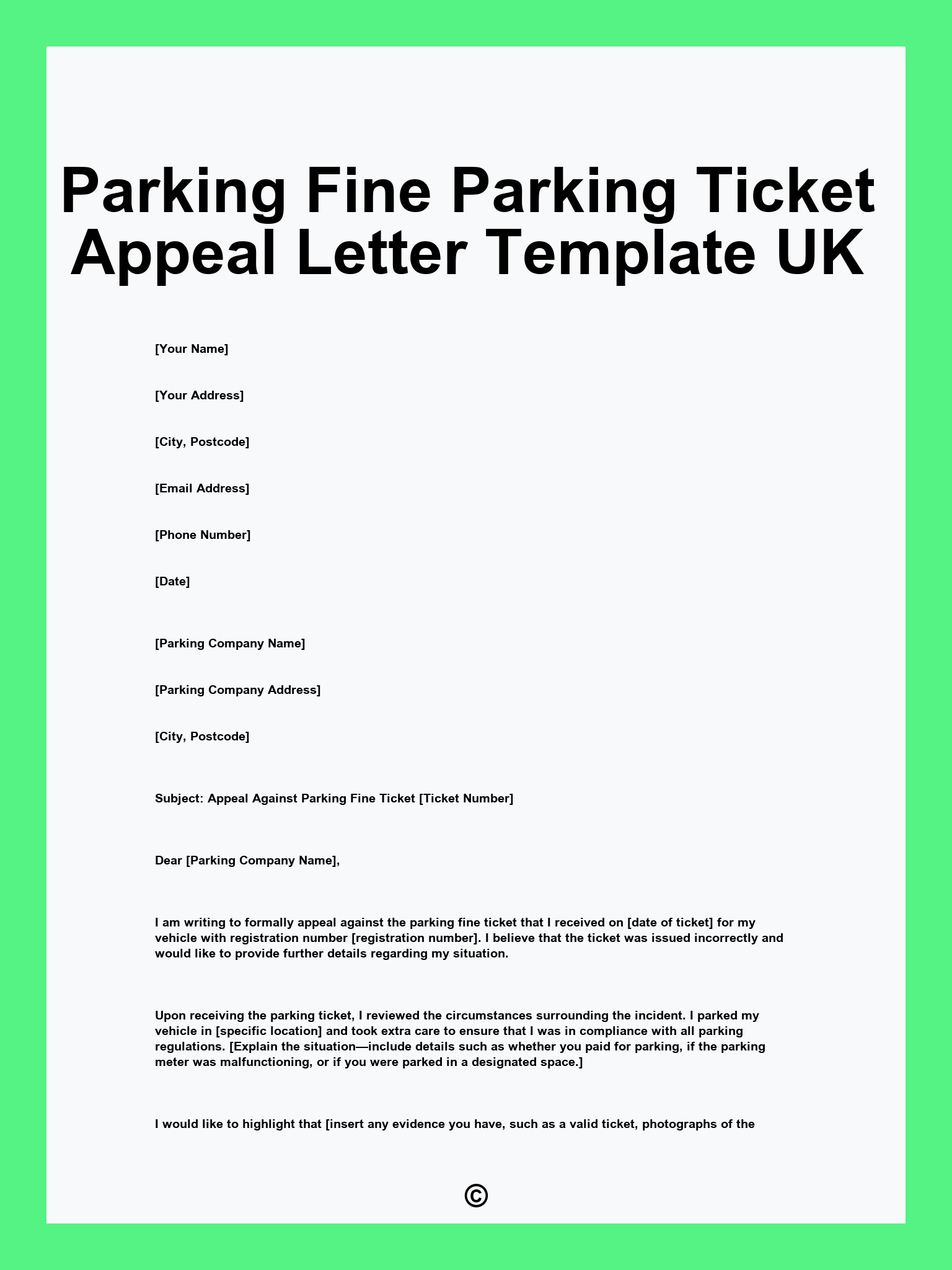 Parking Fine Parking Ticket Appeal Letter Template UK