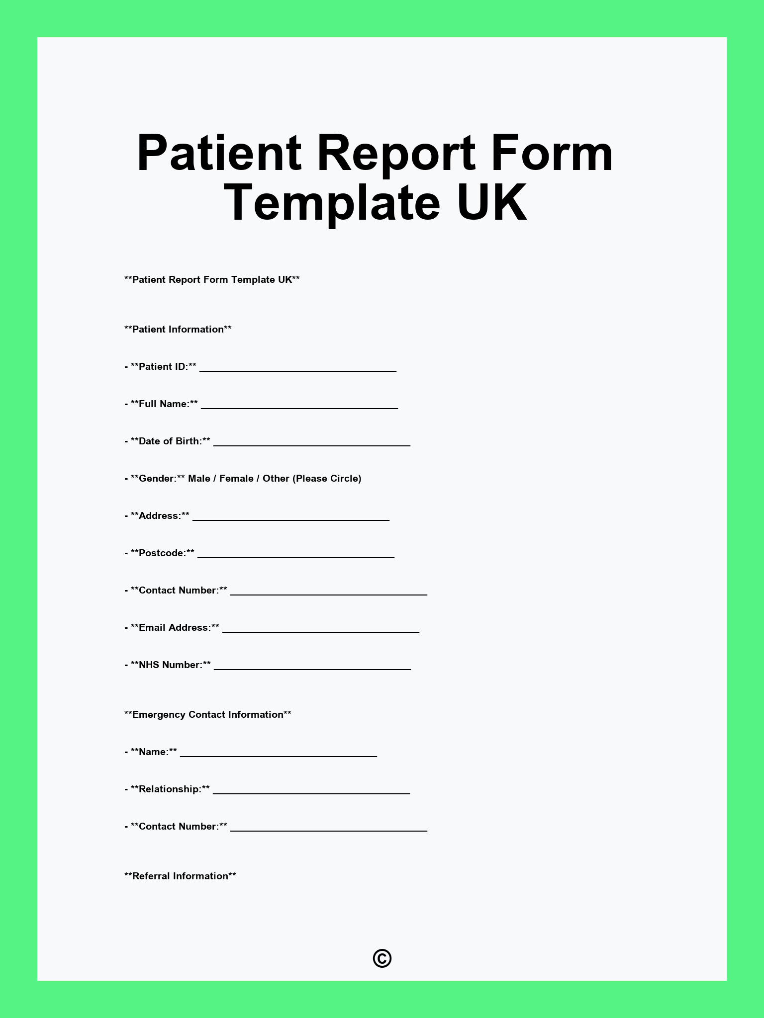 Patient Report Form Template UK