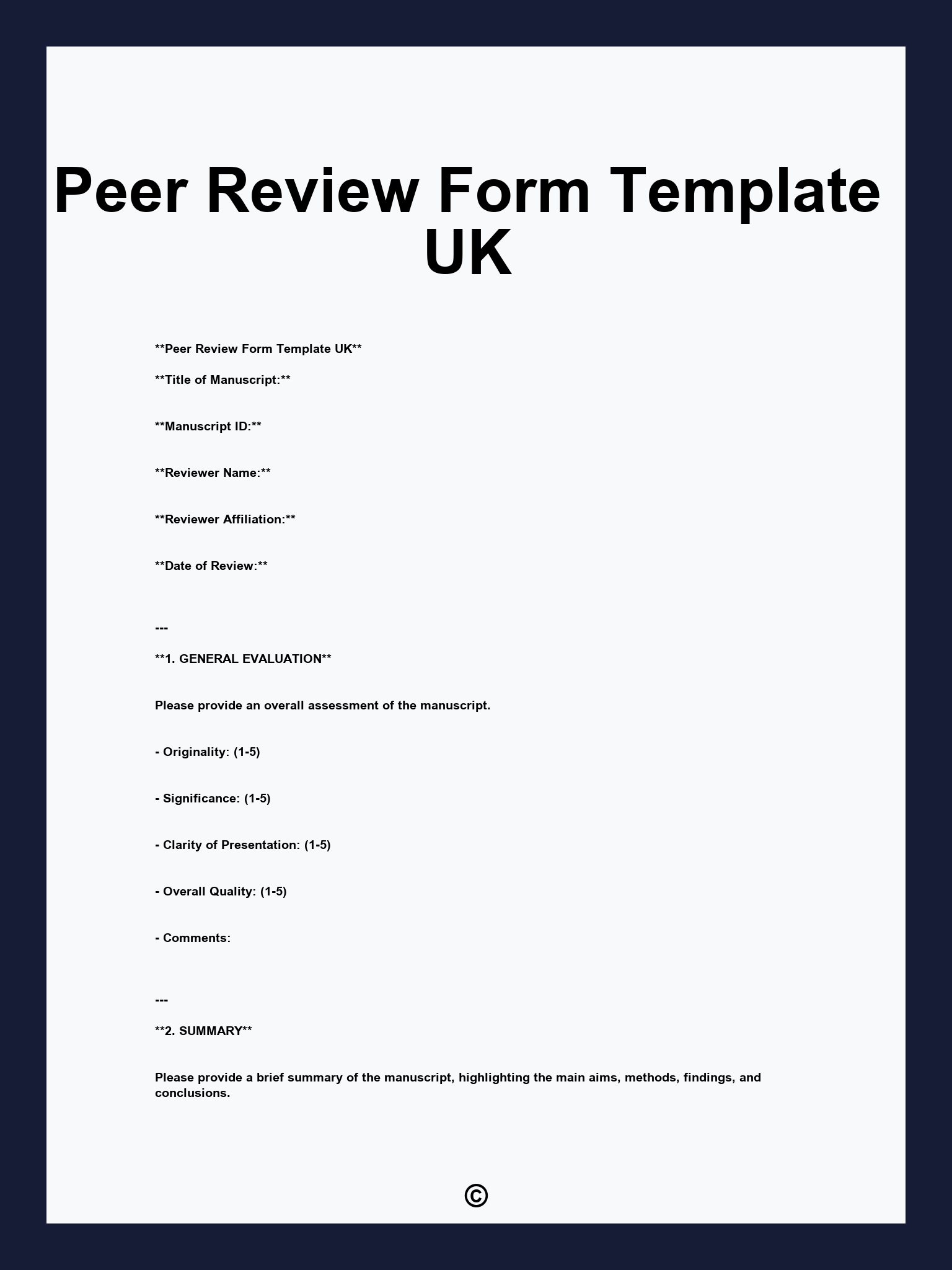 Peer Review Form Template UK