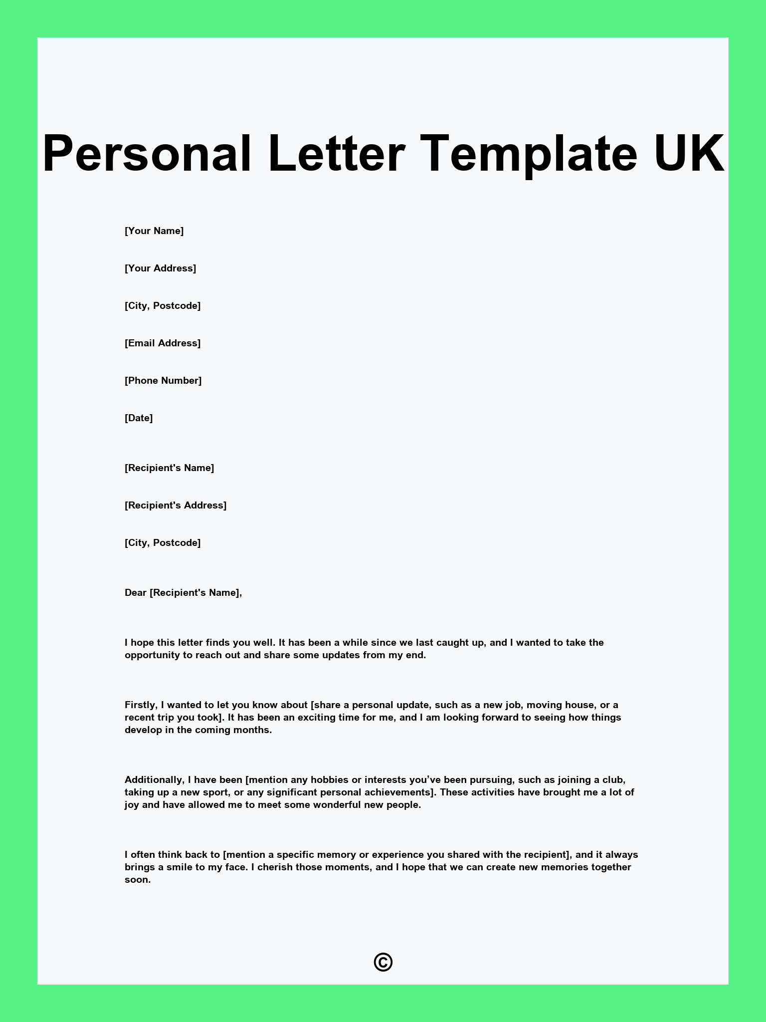 Personal Letter Template UK